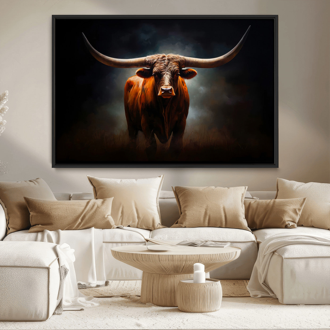 MGV-FC-36X24 - Abstract Texas Longhorn Wall Art Print | 3-Panel Large Texas Longhorn Canvas Print for Living Room, Office  Farmhouse Decor | Framed Longhorn Wall Art