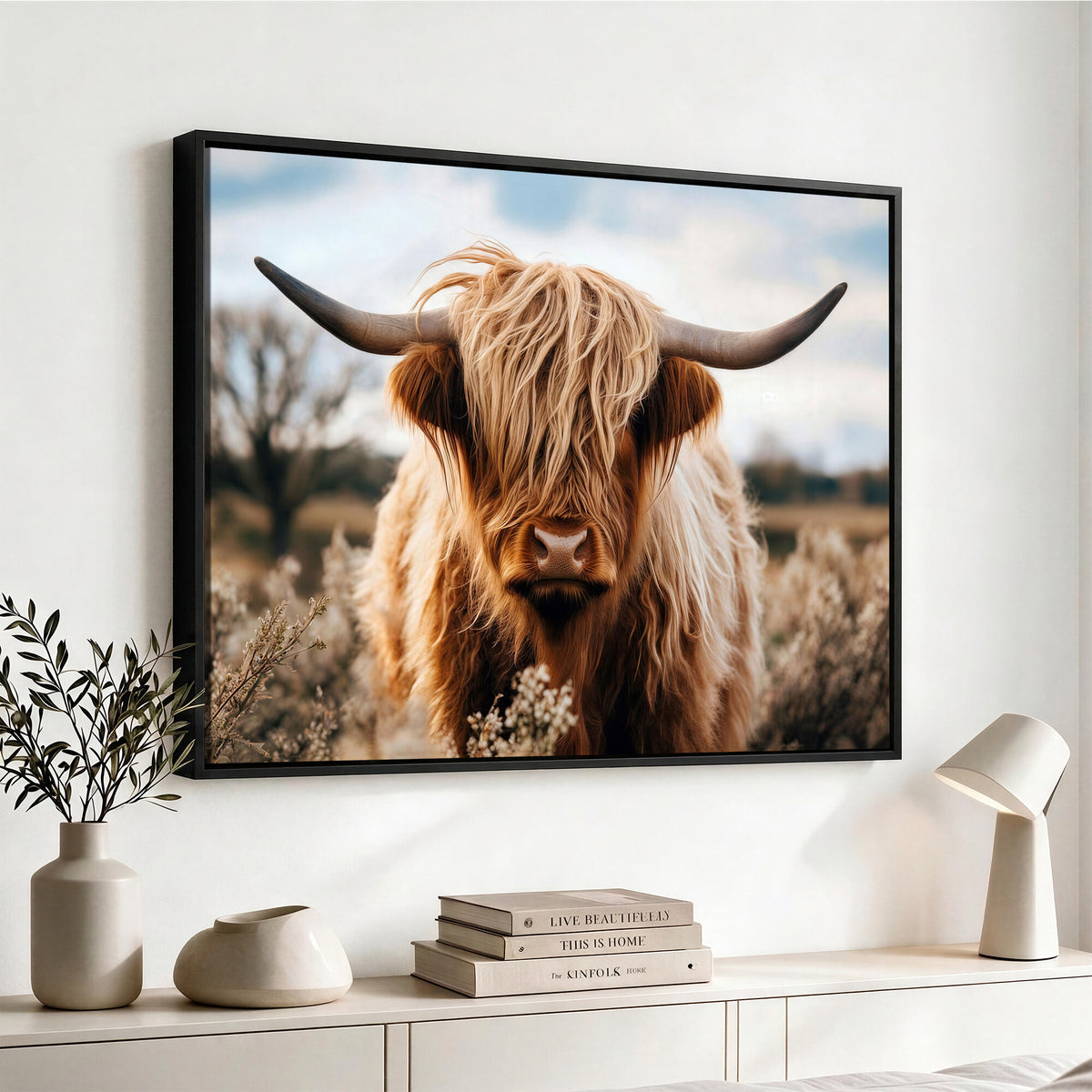 55903-_Poster-30x20 - Scottish Cow Longhorn Wall Art Canvas Print