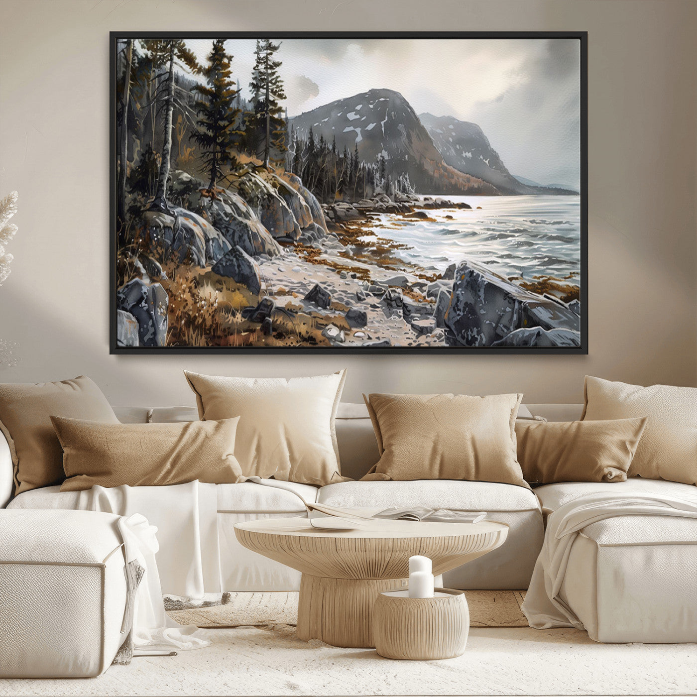 -Serene Coastal View of Acadia National Park - Stunning 3-Panel Wall Art Canvas Print, Framed, Ready