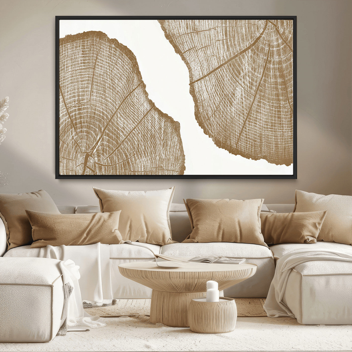 -Rustic Brown Tree Ring Wall Art Canvas Print – Framed and Ready to Hang – Elegant Nature-Inspired