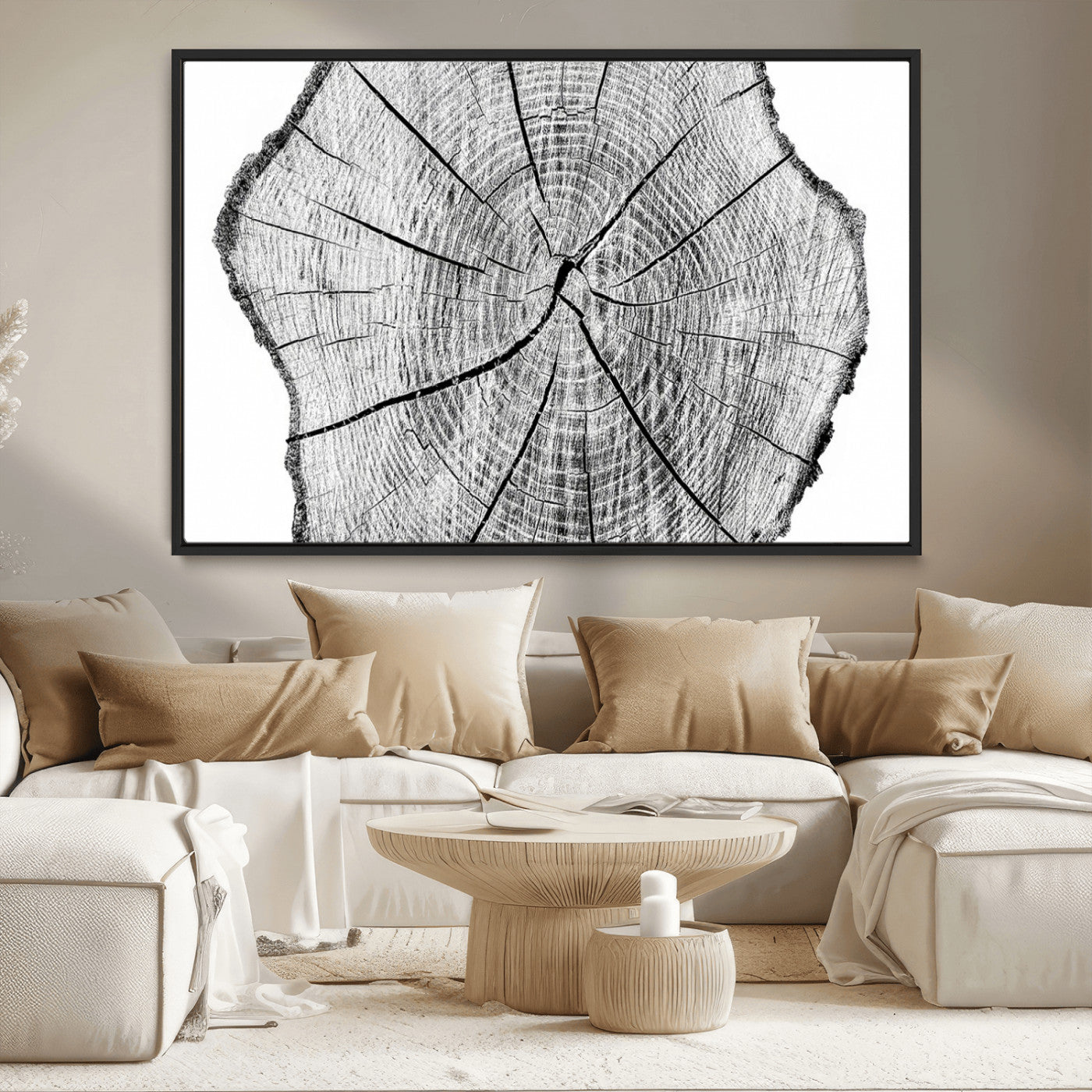 -Rustic Tree Ring Wall Art Canvas Print – Framed and Ready to Hang – Perfect for Nature-Inspired and
