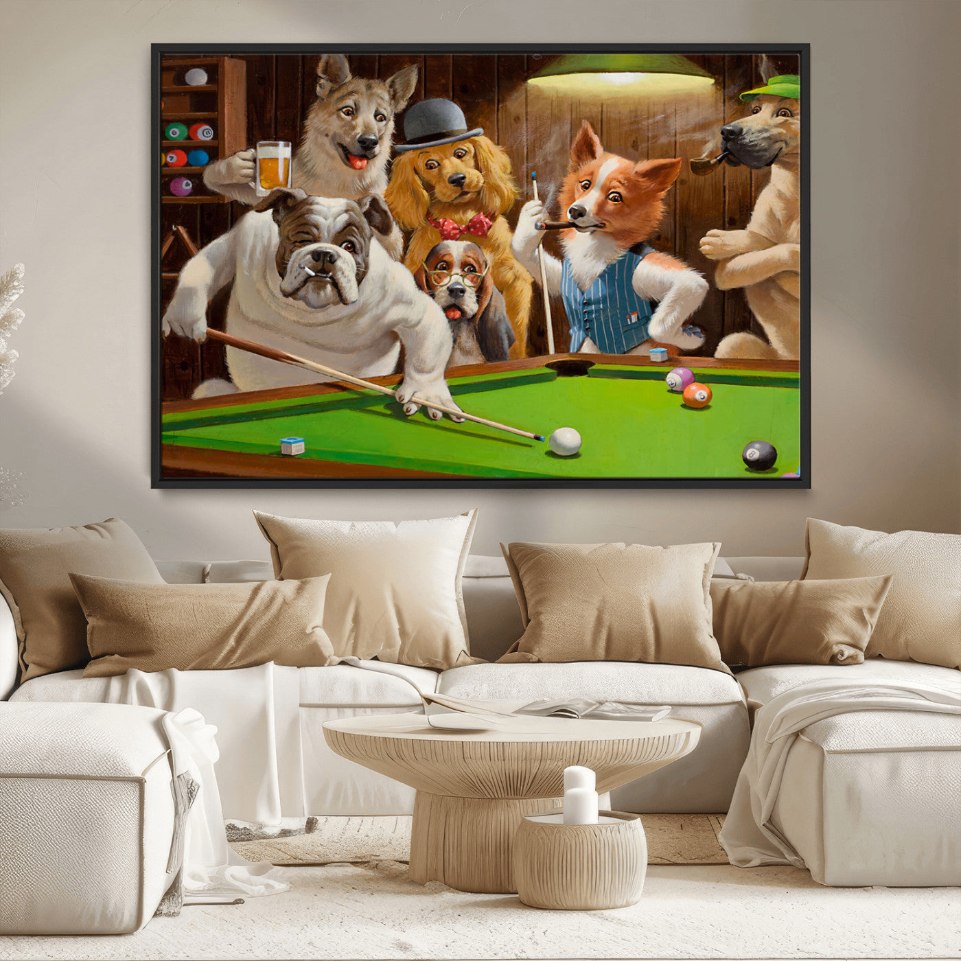 MGV-FC-36X24 - Dogs Playing Pool Canvas Wall Art Funny Gifts Dog Print