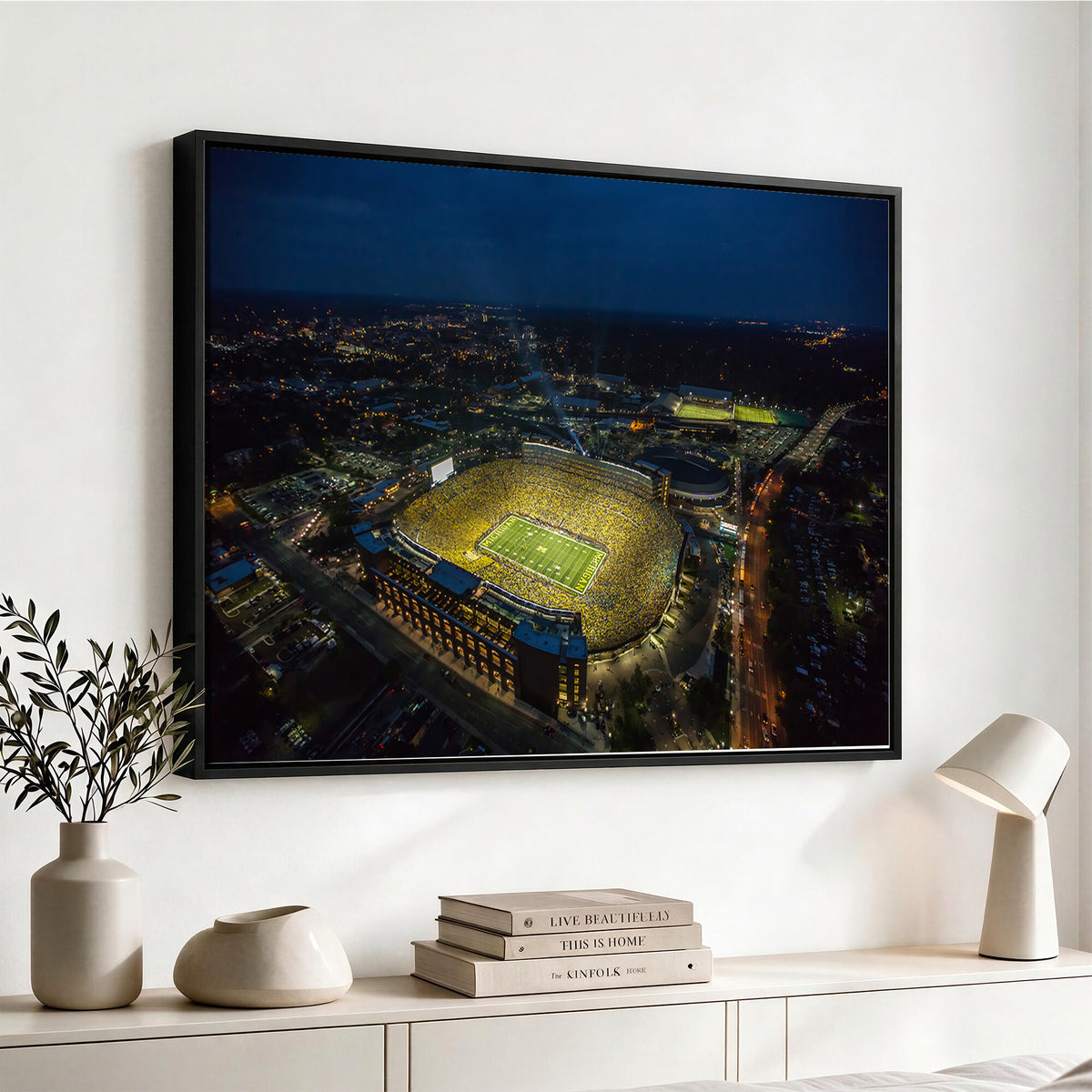 33588-MGV-CV-36X24 - Michigan Stadium Night Game Wall Art | Sports Arena Aerial View Canvas