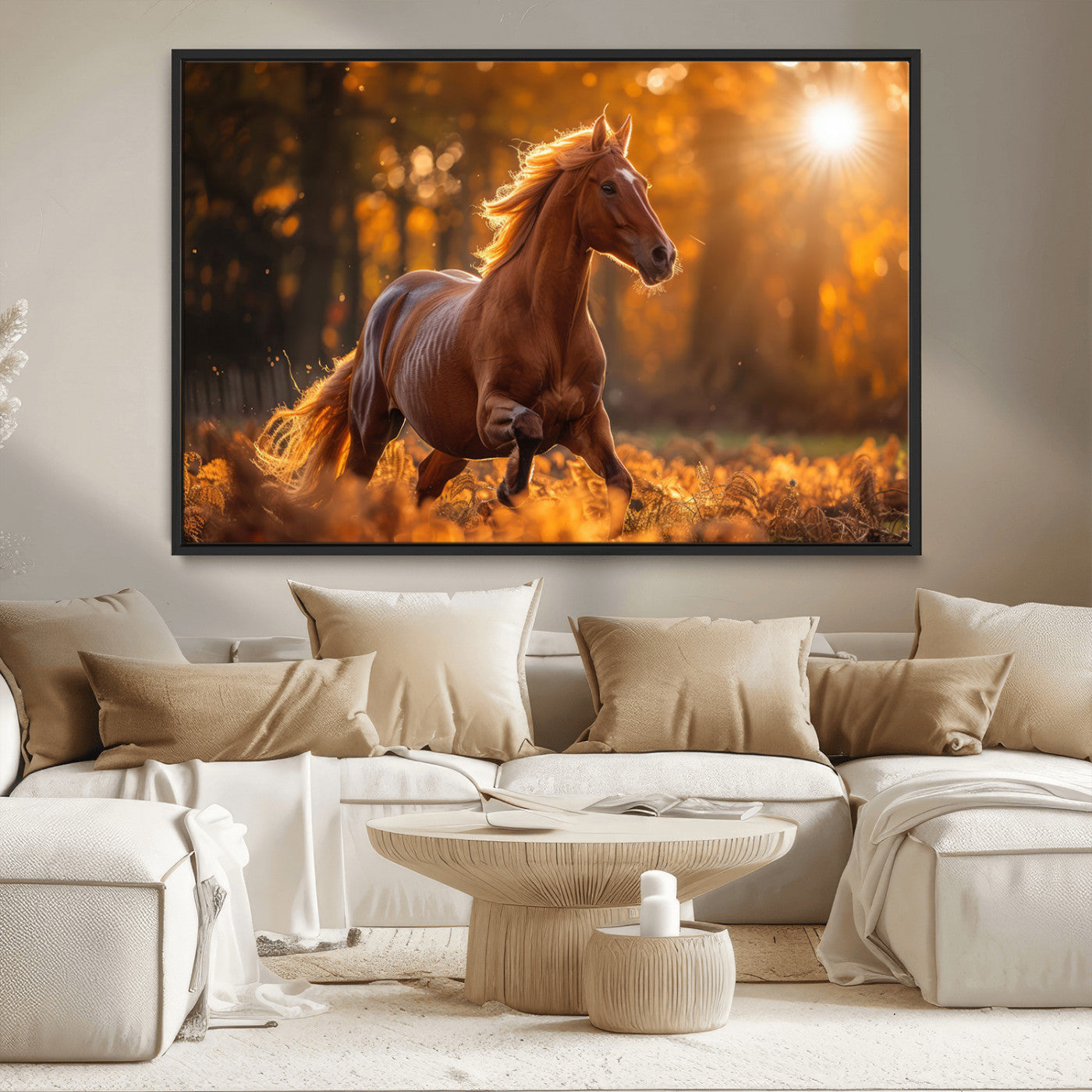 -Running Horse Sunset Forest Wall Art Canvas Print