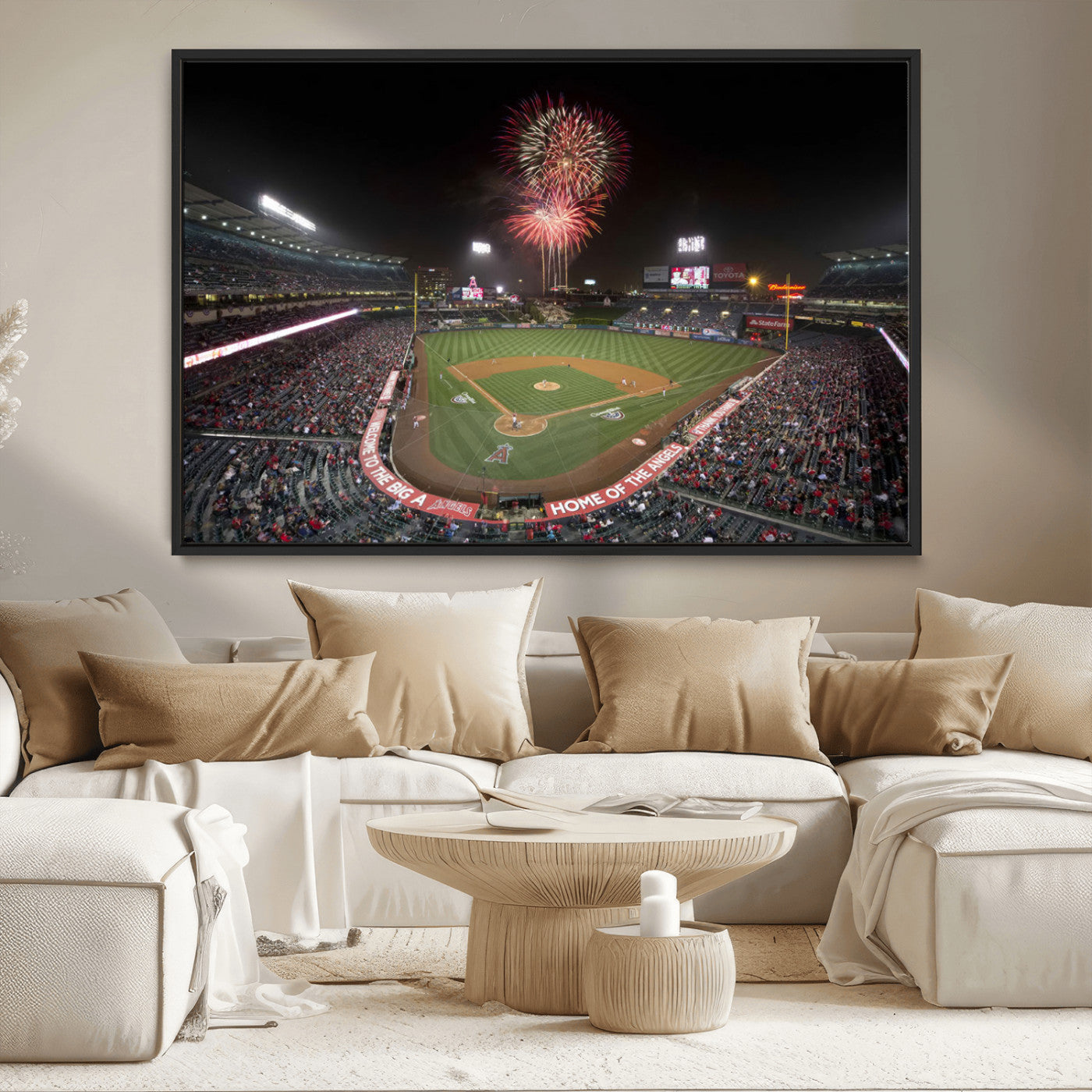 MGV-FC-36X24 - Fireworks at Angel Stadium – Los Angeles Angels Night Game Canvas Print, Framed, Ready to Hang