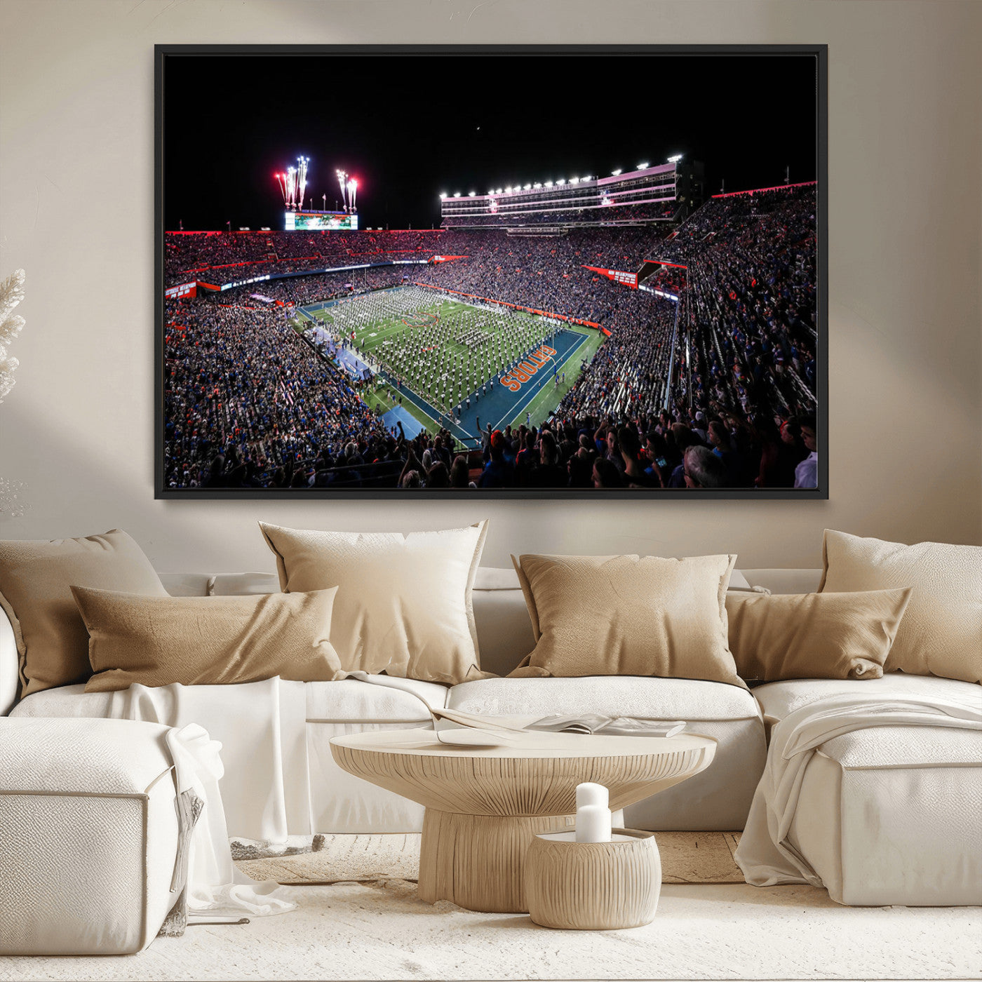 MGV-FC-36X24 - Ben Hill Griffin Stadium Night Game Triple Canvas Wall Art - Florida Gators Football Match