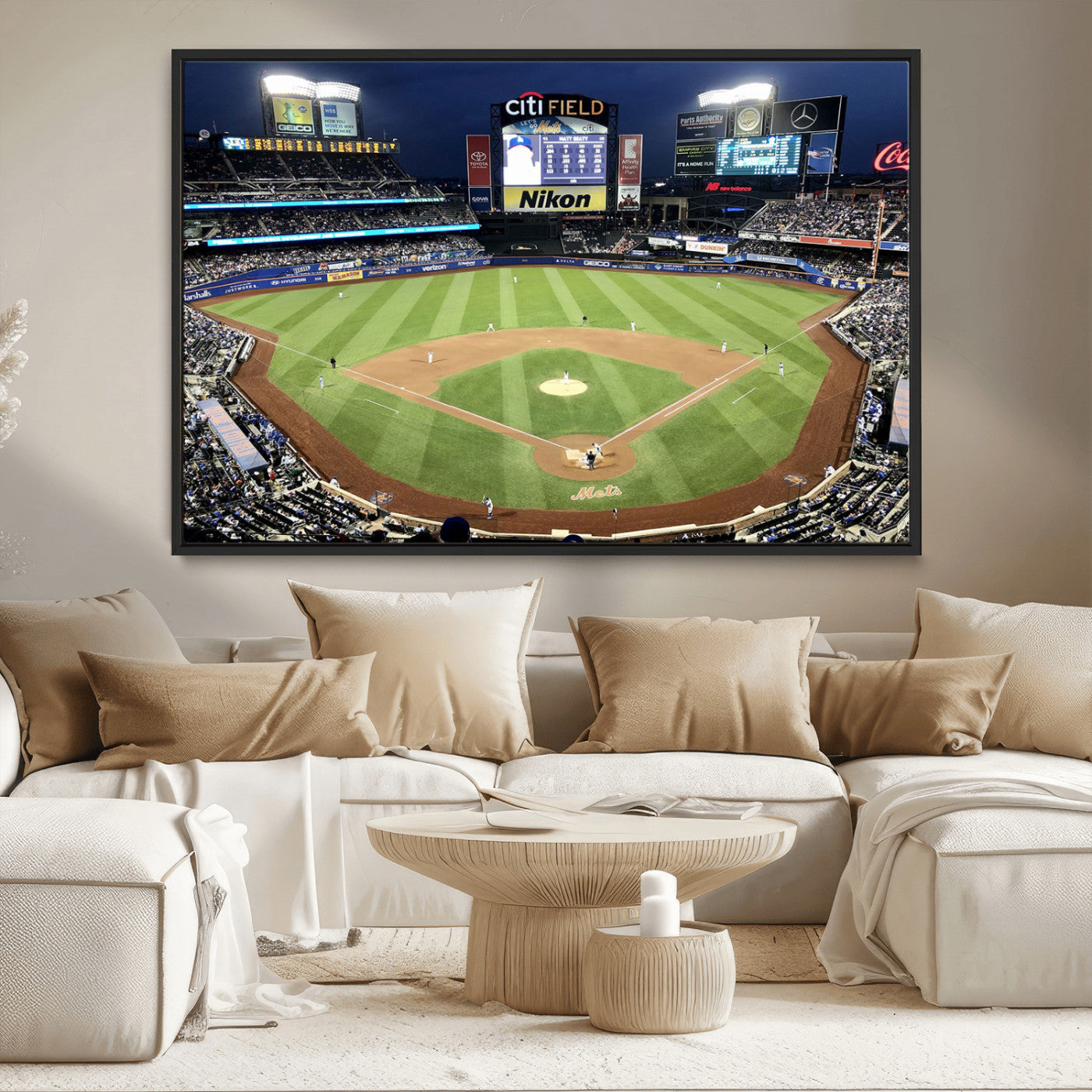 MGV-FC-36X24 - Citi Field Wall Art Print | 3-Panel New York Mets Baseball Stadium Canvas Print | Framed Sports Decor for Living Room, Man Cave, or Office Decor