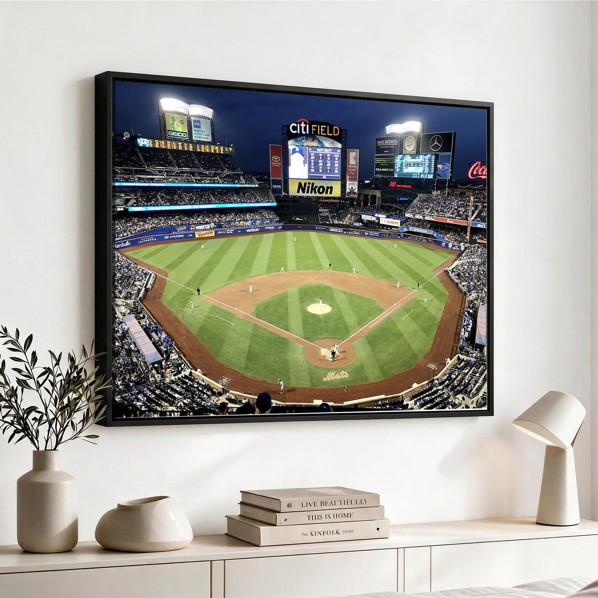 87666-MGV-CV-36X24 - Citi Field Wall Art Print | 3-Panel New York Mets Baseball Stadium Canvas Print | Framed Sports