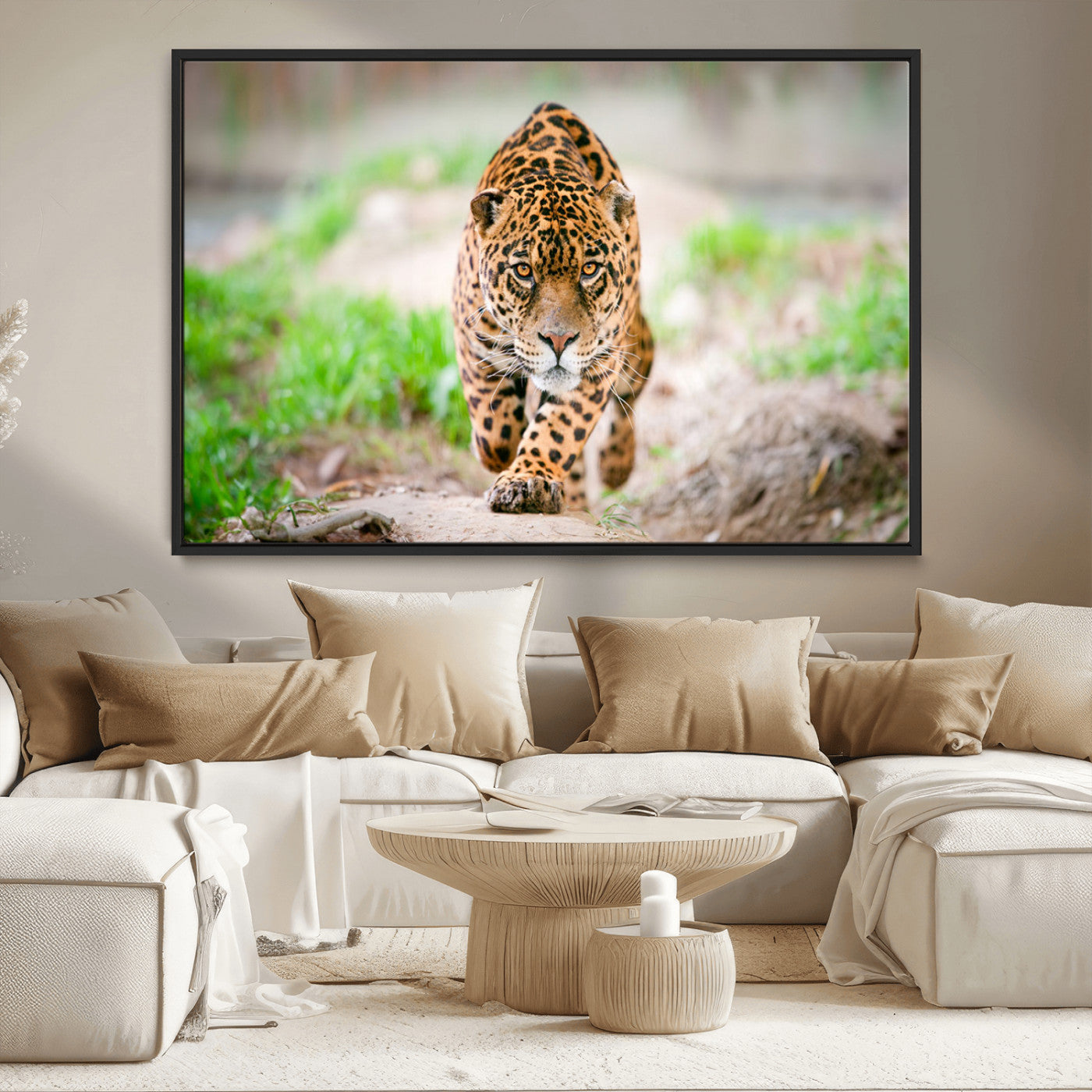 MGV-FC-36X24 - Leopard on the Prowl - Stunning Large Framed Canvas Wall Art for Living Room, Bedroom, or Office Décor, Vibrant Wildlife Print, Ready to Hang