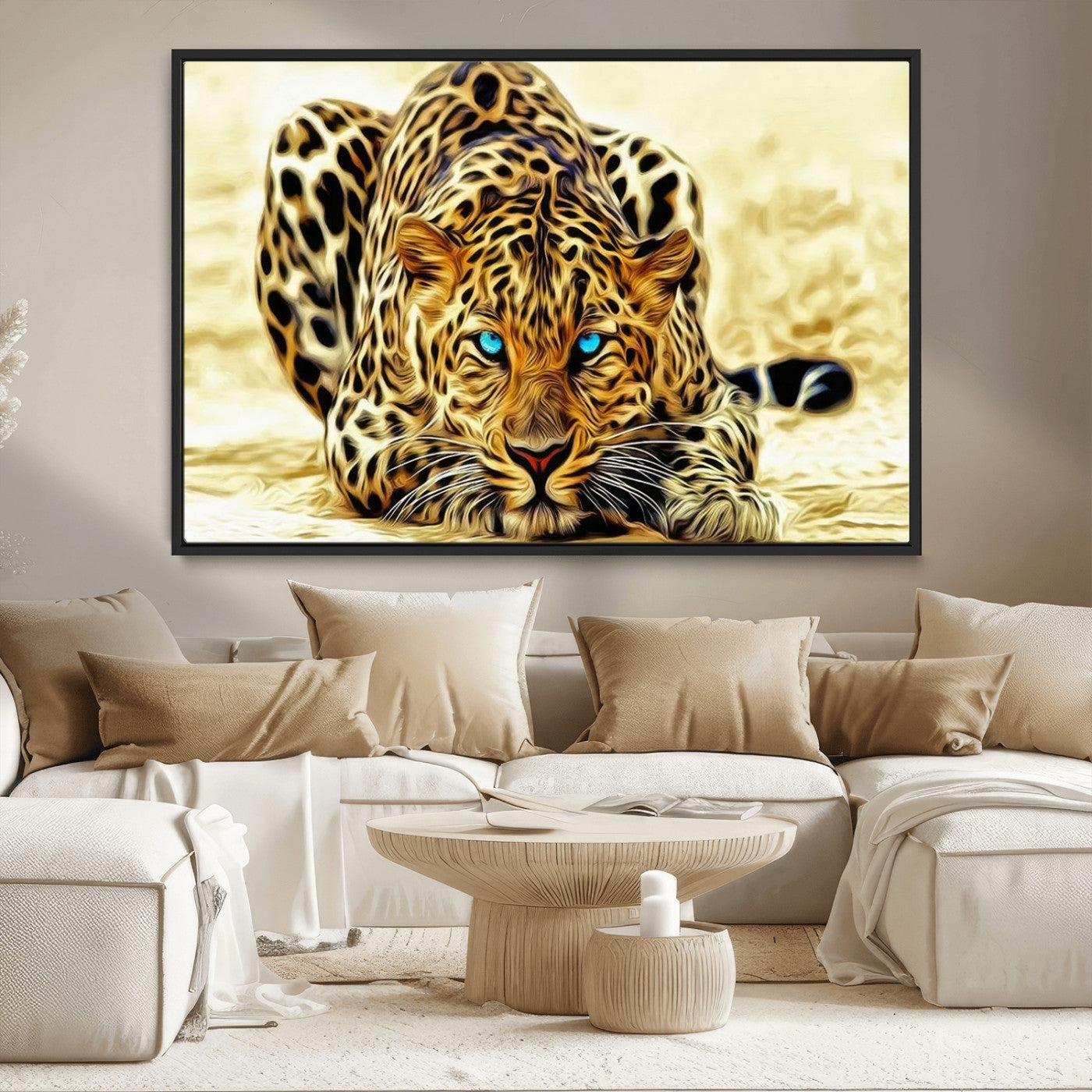 -Blue-Eyed Leopard Canvas Wall Art - Framed Animal Print Ready to Hang - Fierce and Bold Decor for