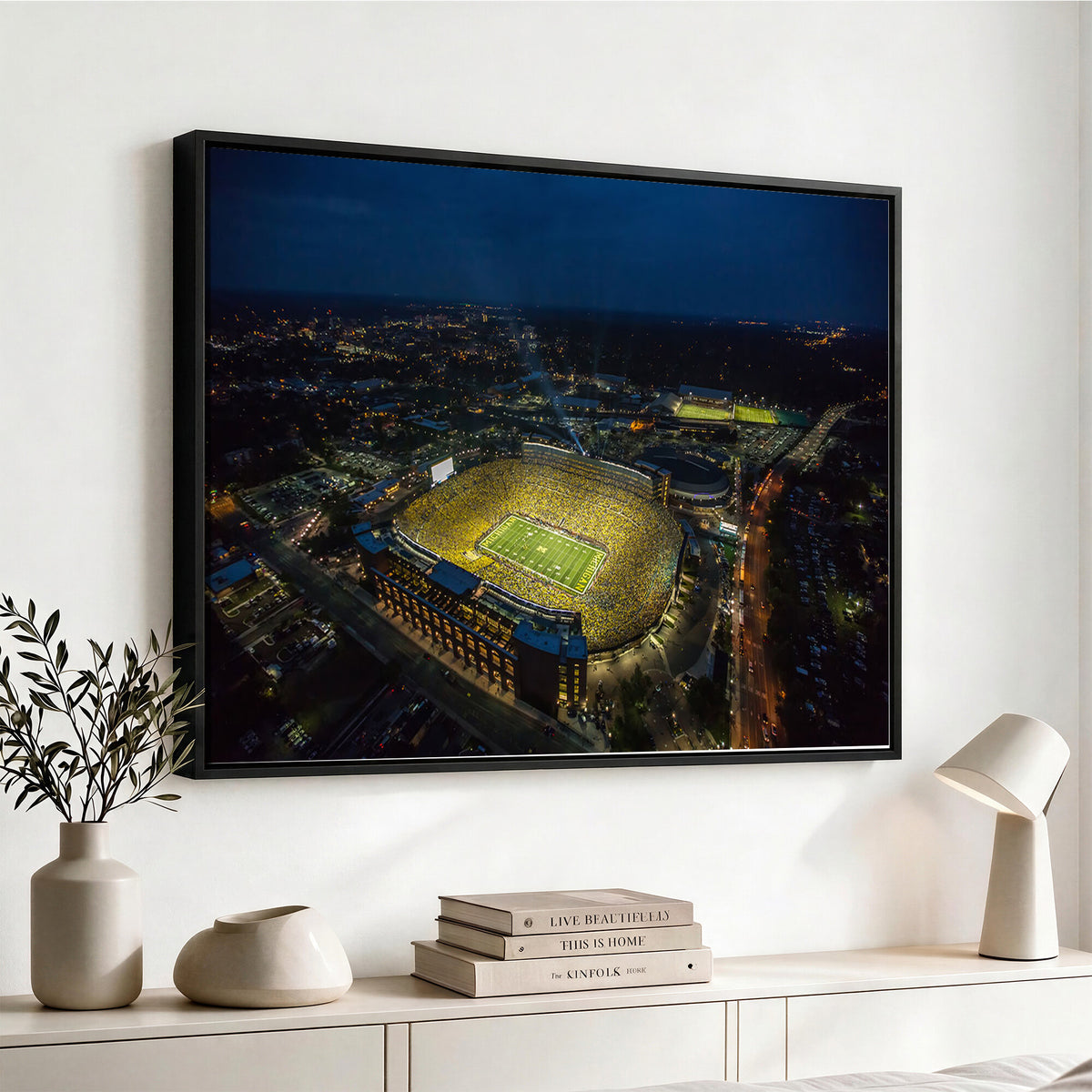52519-MGV-CV-36X24 - Michigan Wolverines Football Team Print, Michigan Stadium Wall Art Canvas Print