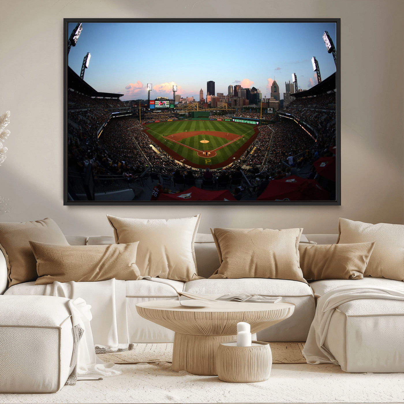 MGV-FC-36X24 - PNC Park Evening Game Triple Canvas Wall Art - Pittsburgh Pirates MLB Match - PNC Park Stadium Wall Art Canvas Print