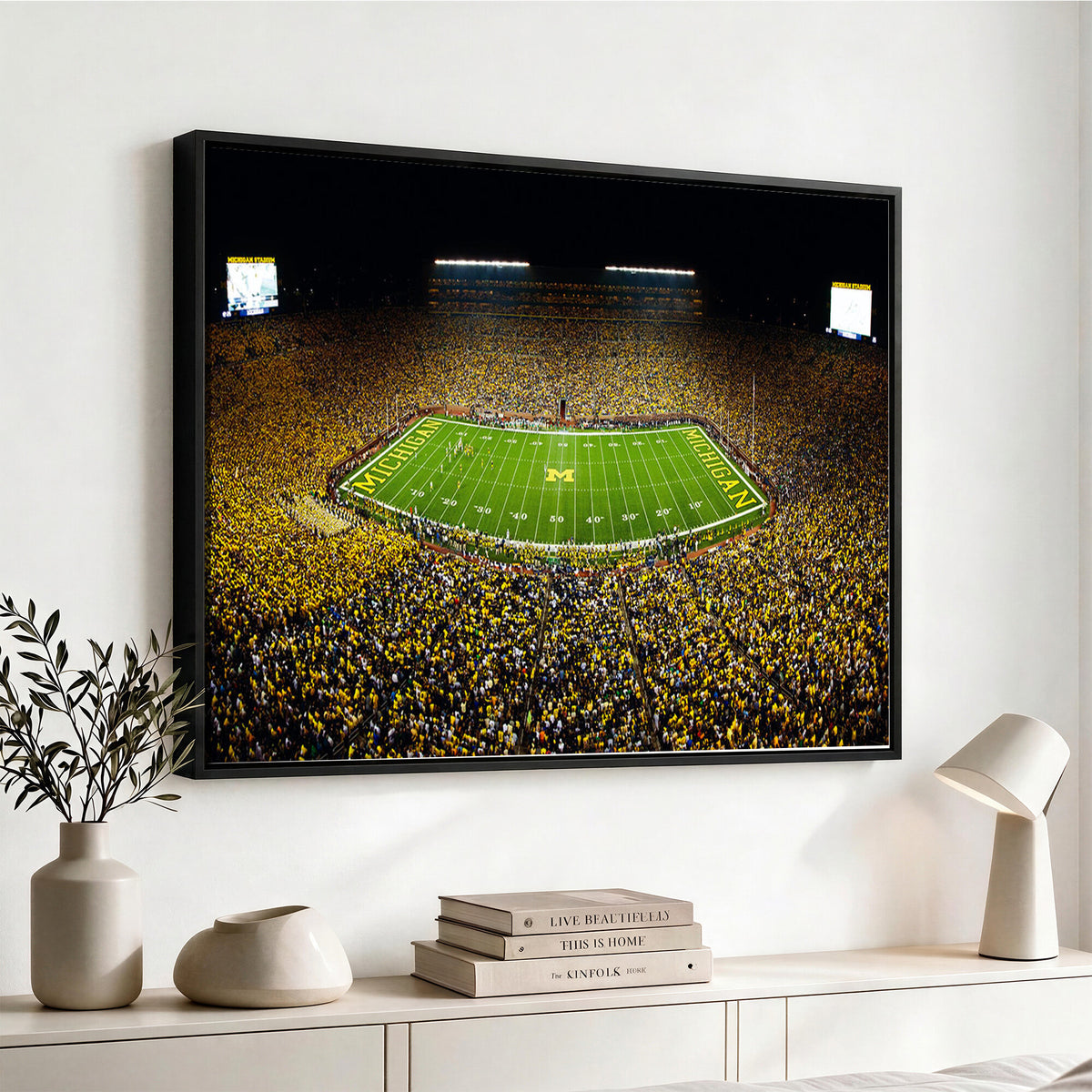 26166-MGV-CV-36X24 - Stadium in Michigan Wall Art Canvas Print, Framed American Football Stadium Art