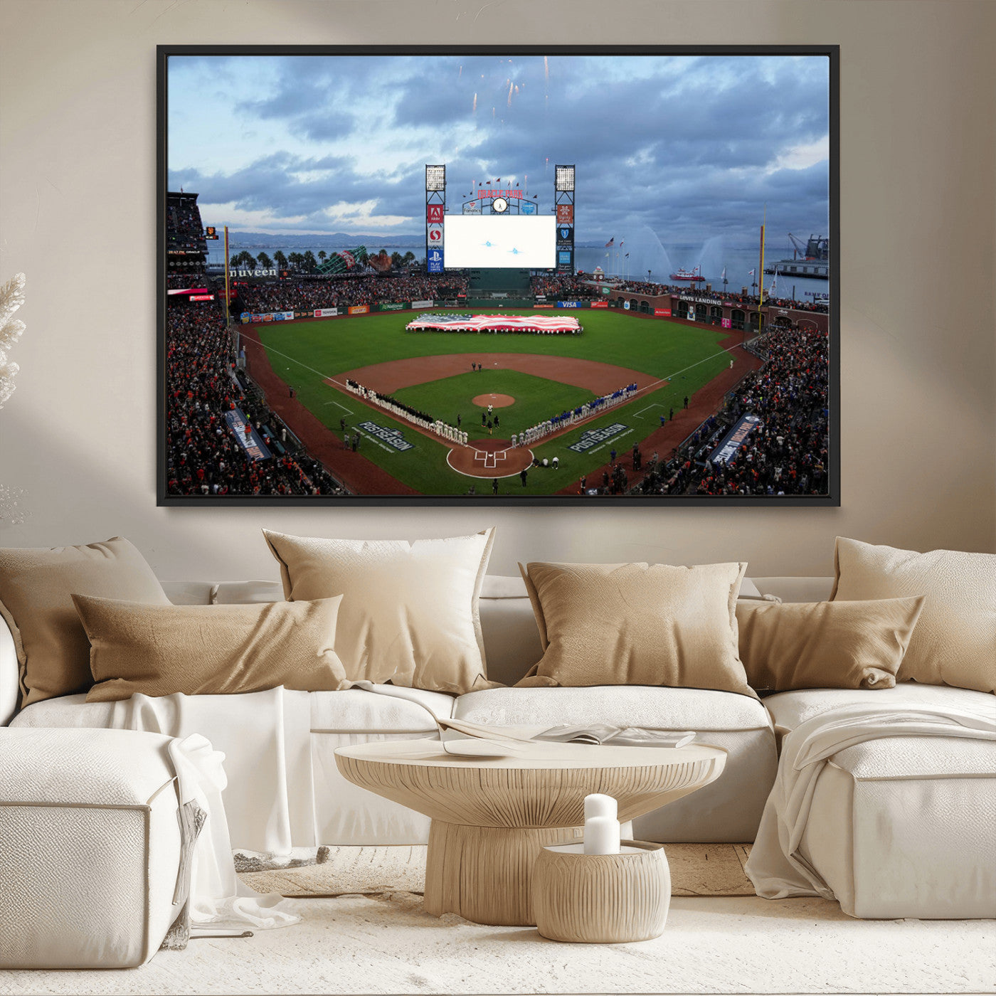 MGV-FC-36X24 - Oracle Park San Francisco Giants Wall Art | 3-Panel Canvas Print of Oracle Park Stadium | Large Framed Baseball Wall Decor | Ready-to-Hang MLB Canvas Print