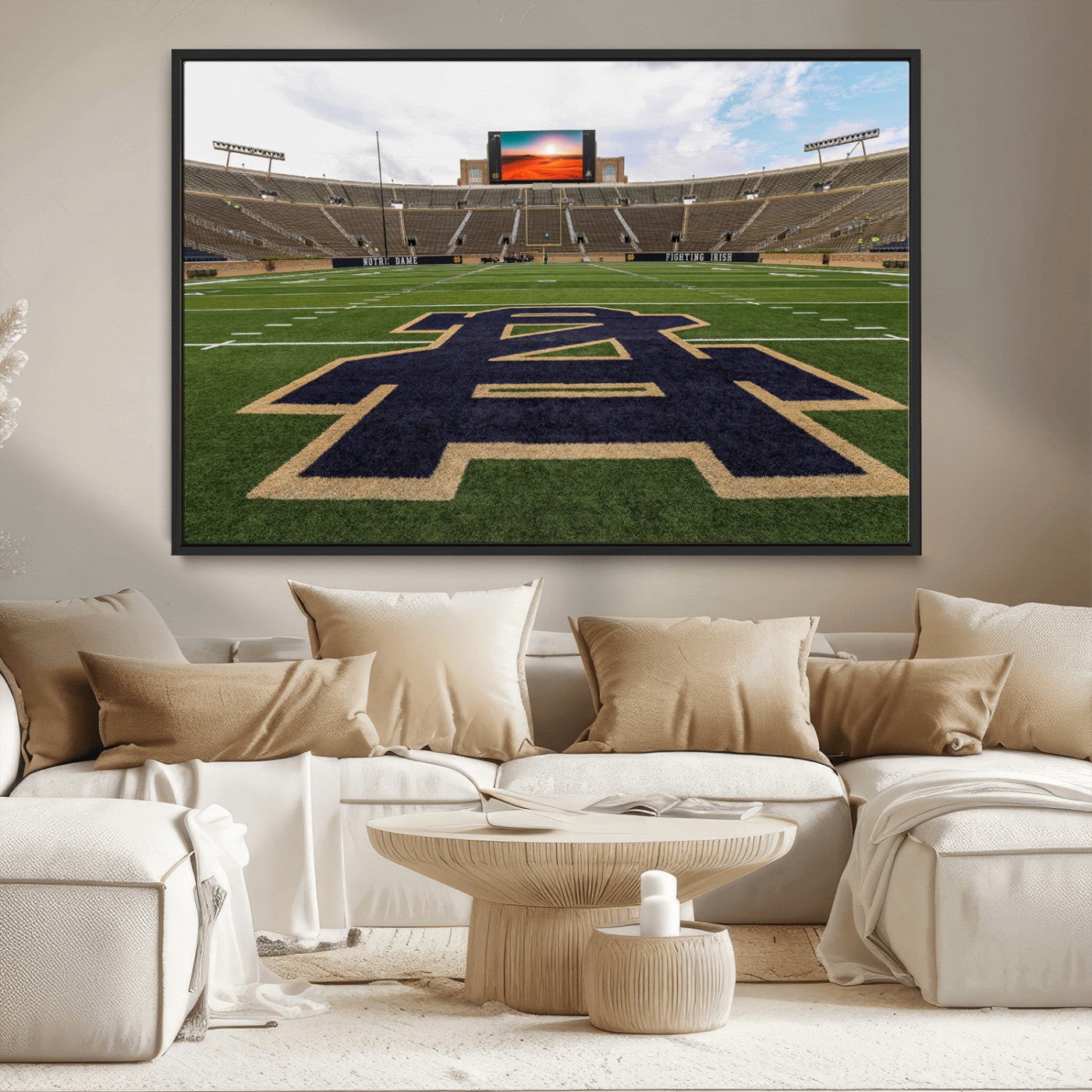 MGV-FC-36X24 - Notre Dame Stadium Giclee Canvas Print | Triptych Wall Art Featuring Iconic Notre Dame Football Field | Ready-to-Hang Sports Stadium Decor