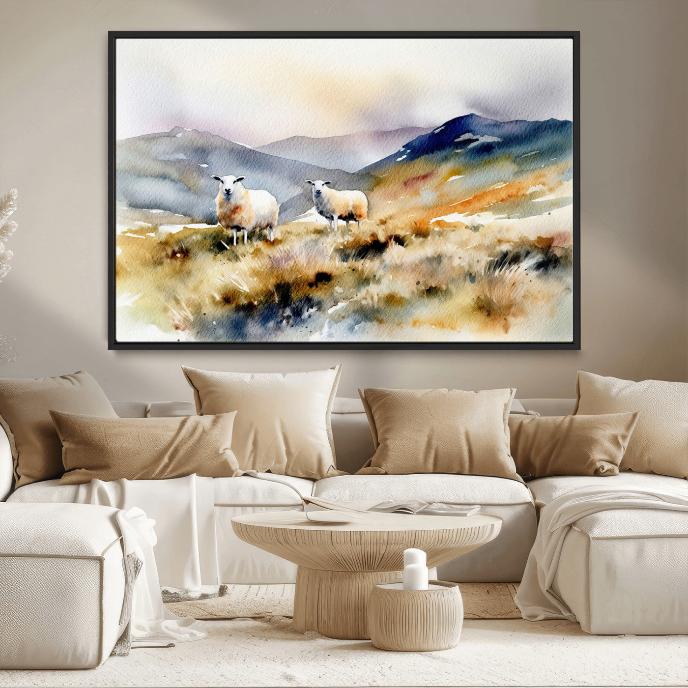 -Watercolor Sheep for Farmhouse Decor Wall Art Canvas Print, Mountain Wall Art Print