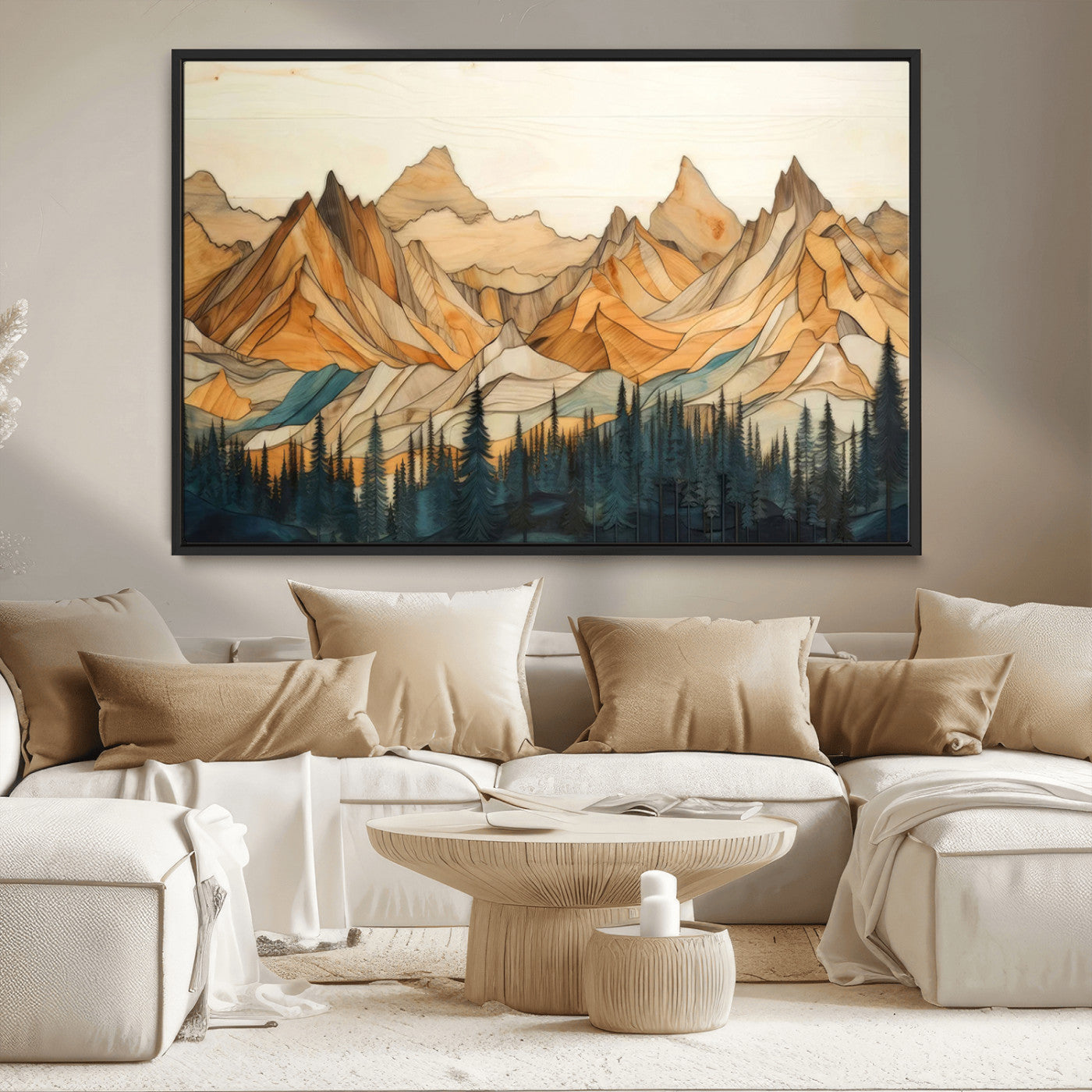 -Rustic Wood Mountain Wall Art Print | Triptych Giclee Print Featuring Handcrafted Forest and