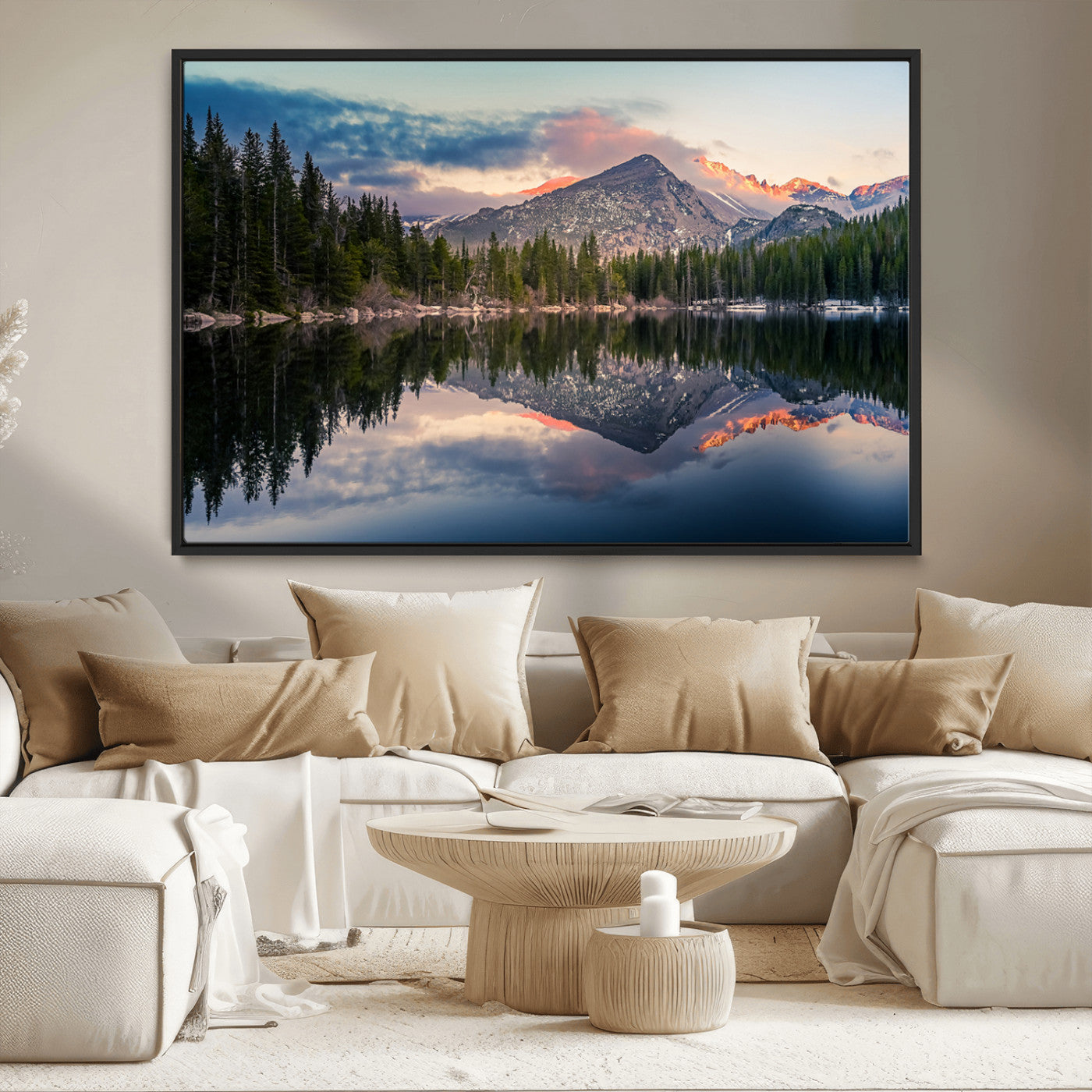 -Bear Lake Reflection at Rocky Mountain National Park Wall Art Canvas Print, Scenic Mountain