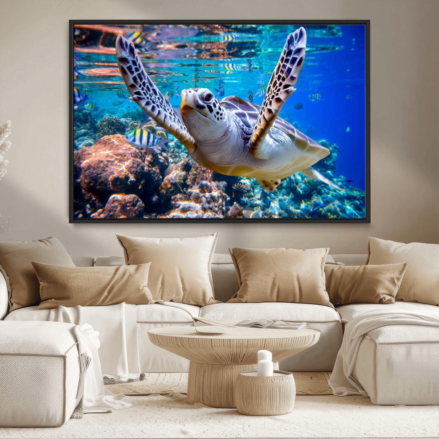 MGV-FC-36X24 - Underwater Sea Turtle Wall Art Canvas Print – Vibrant Ocean Coral Reef Décor, Ready to Hang