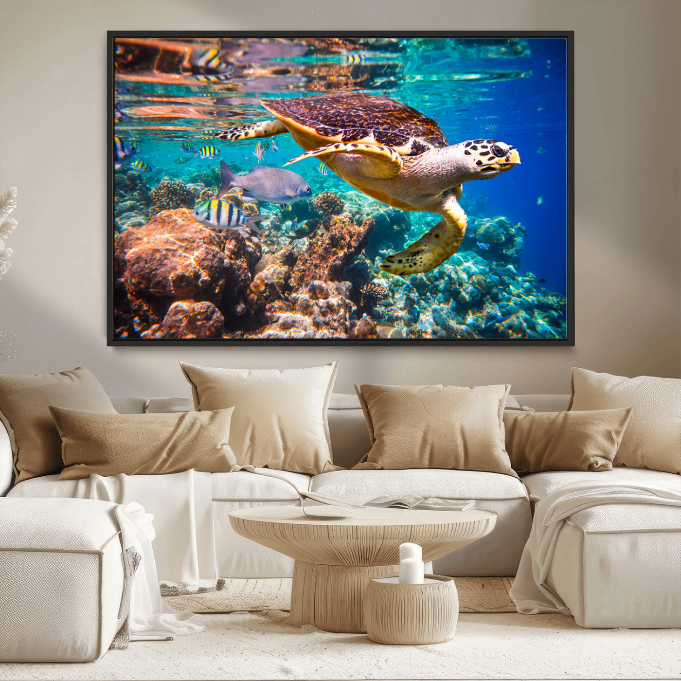 MGV-FC-36X24 - Sea Turtle Wall Art Canvas Print – Vibrant Ocean Coral Reef Décor, Ready to Hang