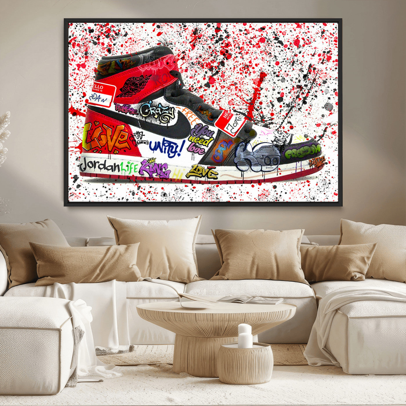 MGV-FC-36X24 - Jordan Shoes Graffiti Wall Art Canvas Print- Jordan Graffiti Canvas Wall Art - Framed Perfect for Sneaker heads and Urban Art Lovers