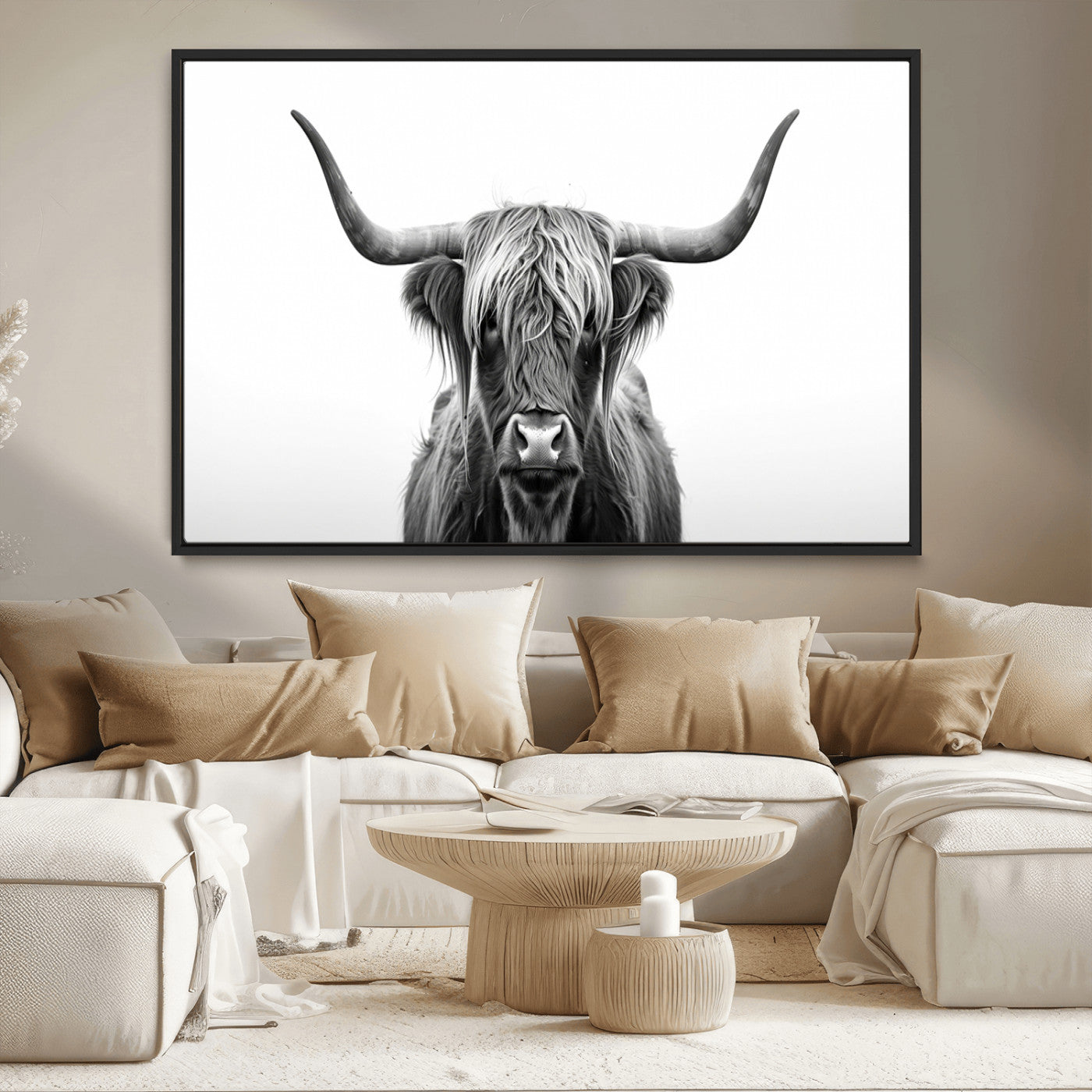 MGV-FC-36X24 - Highland Wall Art Canvas Print – Minimalist Black and White Farmhouse Décor, Ready to Hang