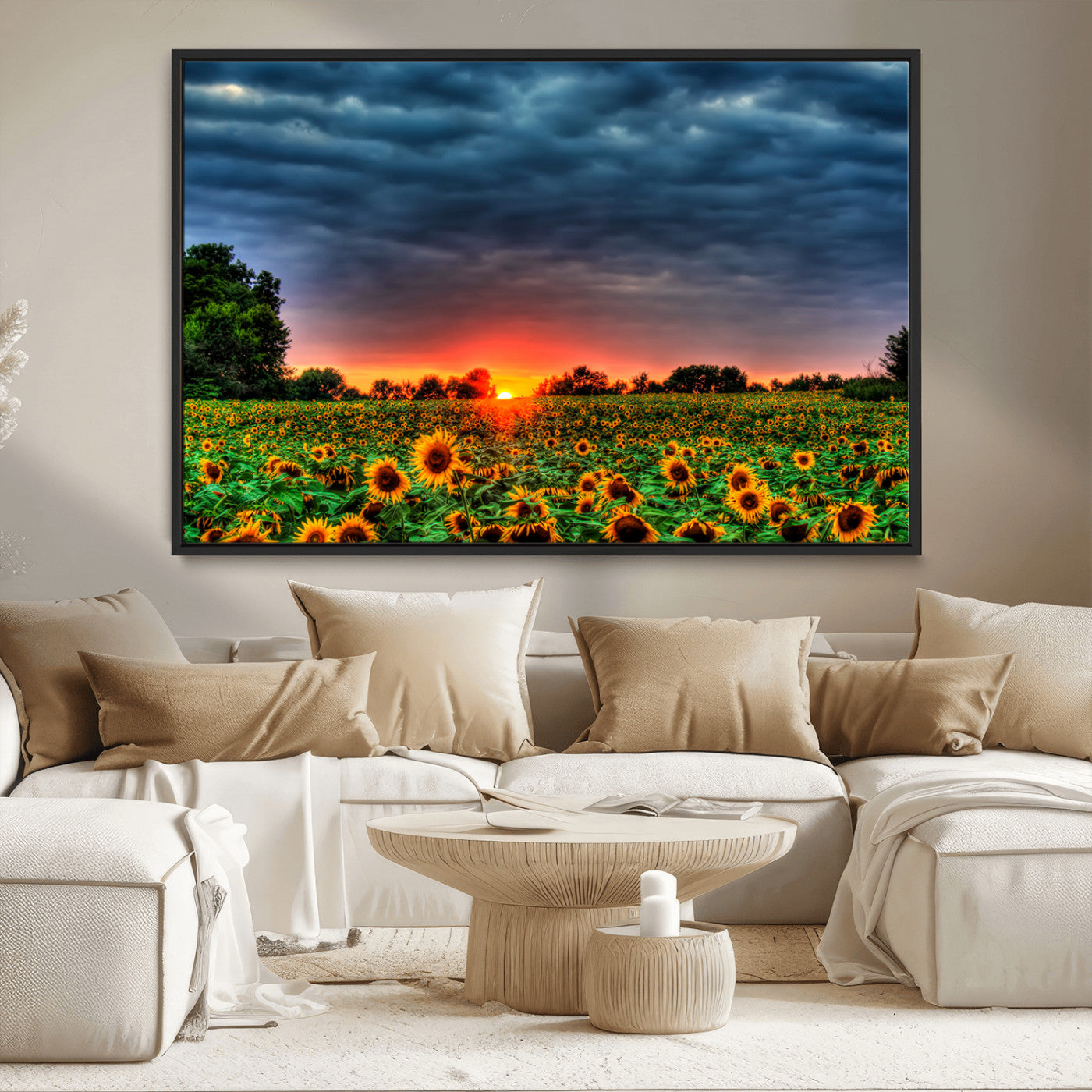 MGV-FC-36X24 - Golden Sunflower Field at Sunset – Breathtaking Sky and Vibrant Flowers, Ready to Hang Wall Art
