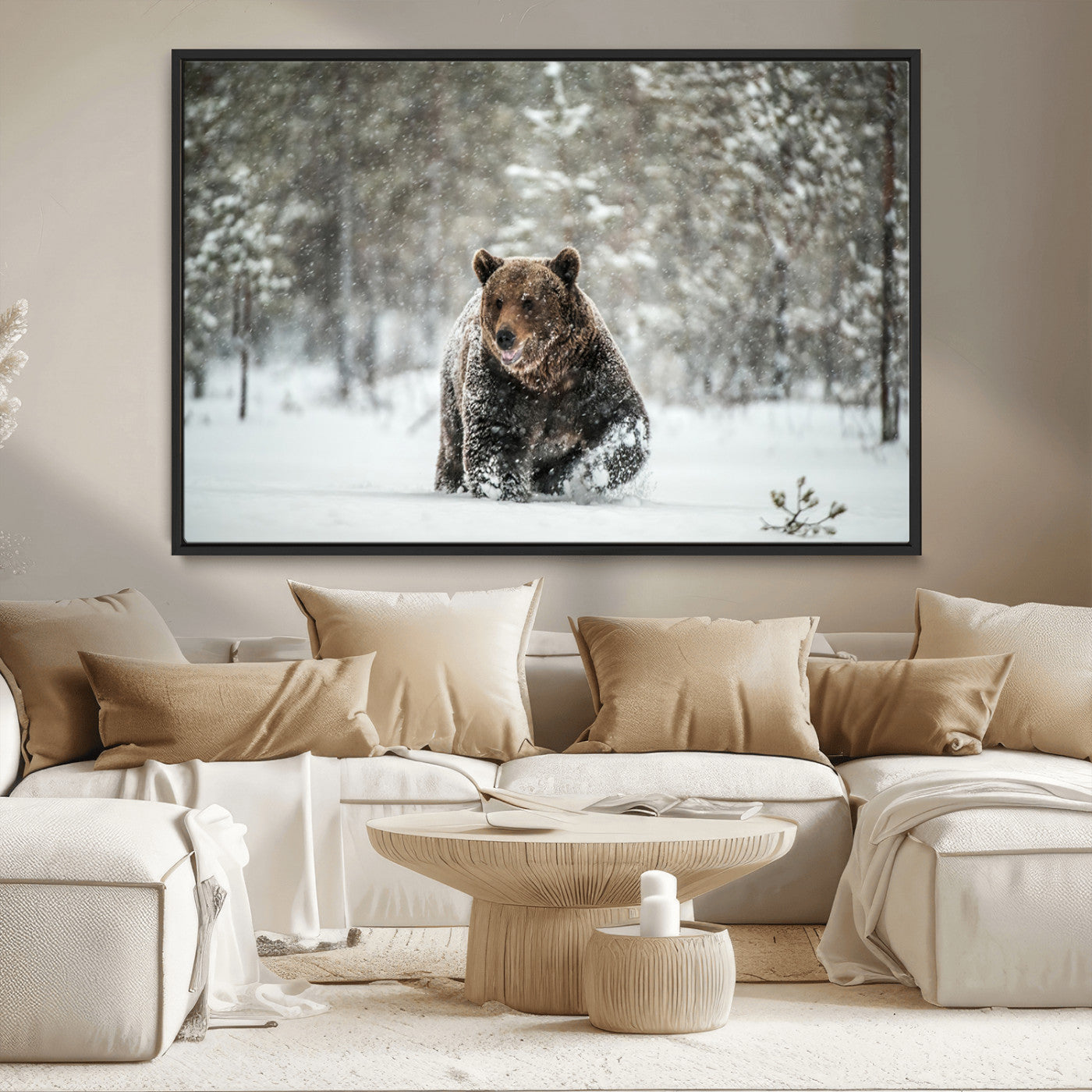 MGV-FC-36X24 - Wall Art Canvas Print – Grizzly Bear in Snowy Forest Powerful Presence Snowy Wilderness Wild Beauty