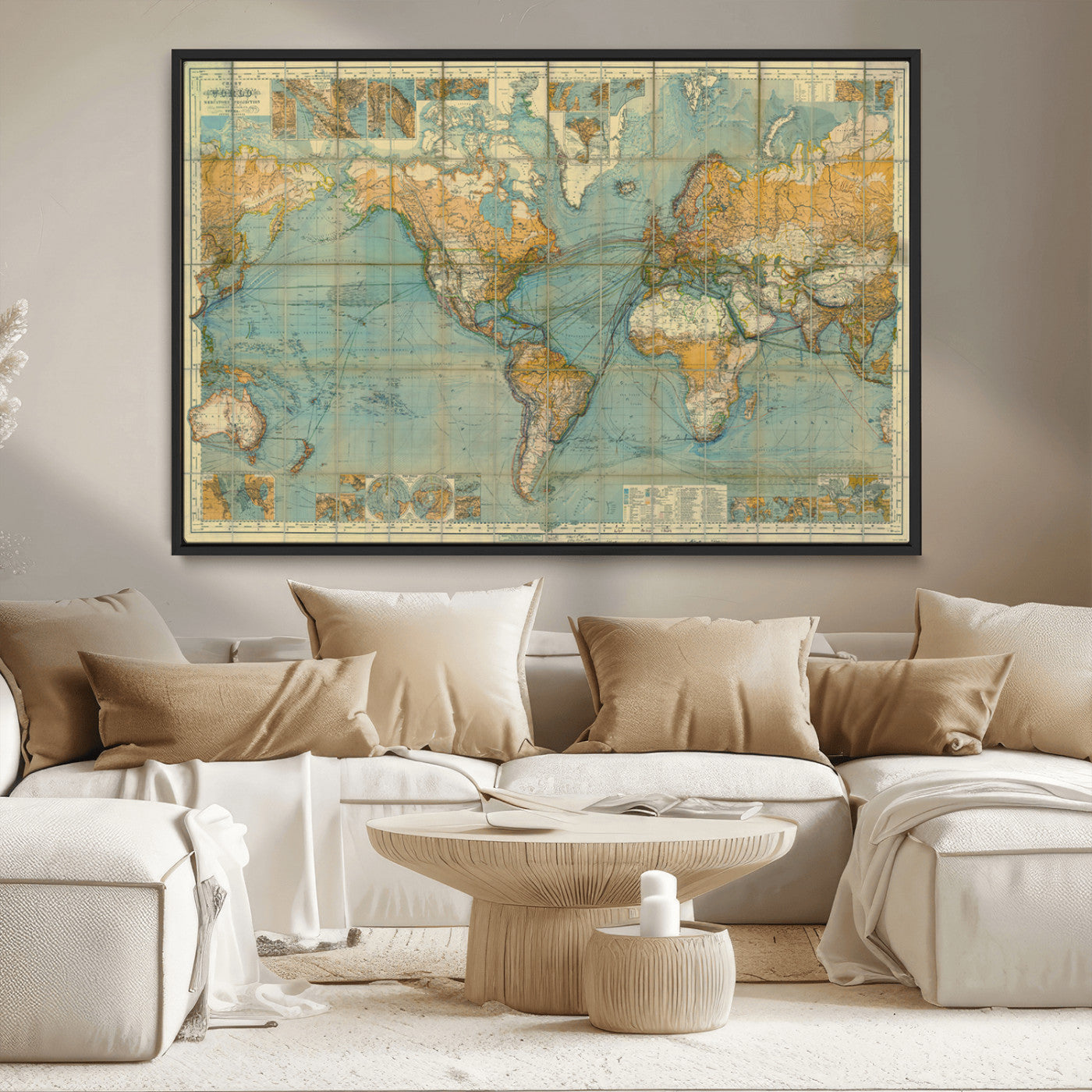 MGV-FC-36X24 - Push Pin World Map Canvas Print – Framed Wall Art for Couples to Track Their Travels – Anniversary