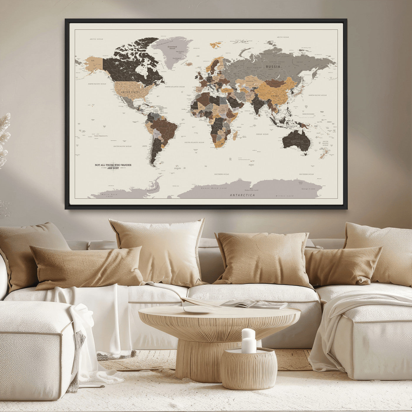MGV-FC-36X24 - Push Pin World Map Canvas Print – Framed Wall Art for Couples to Track Their Travels – Anniversary