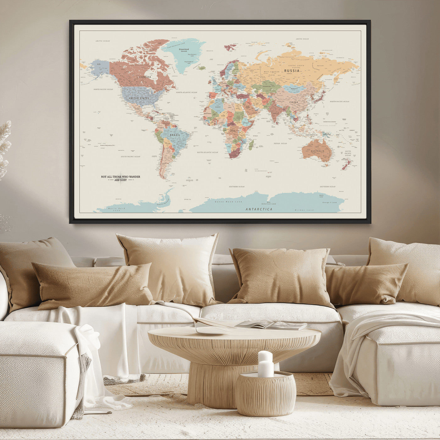 MGV-FC-36X24 - Push Pin World Map Canvas Print – Framed Wall Art for Couples to Track Their Travels – Anniversary