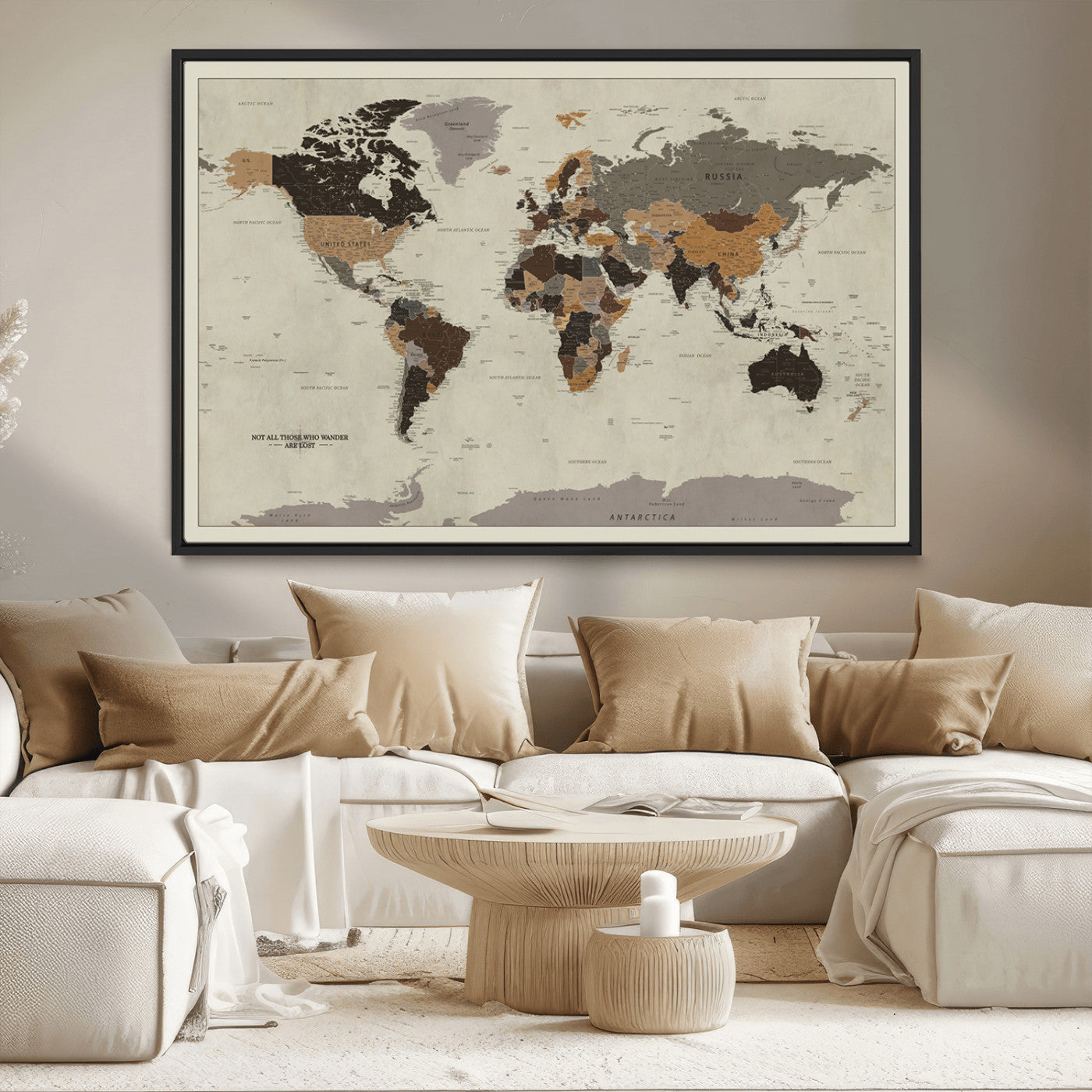 MGV-FC-36X24 - Push Pin World Map Canvas Print – Framed Wall Art for Couples to Track Their Travels – Anniversary
