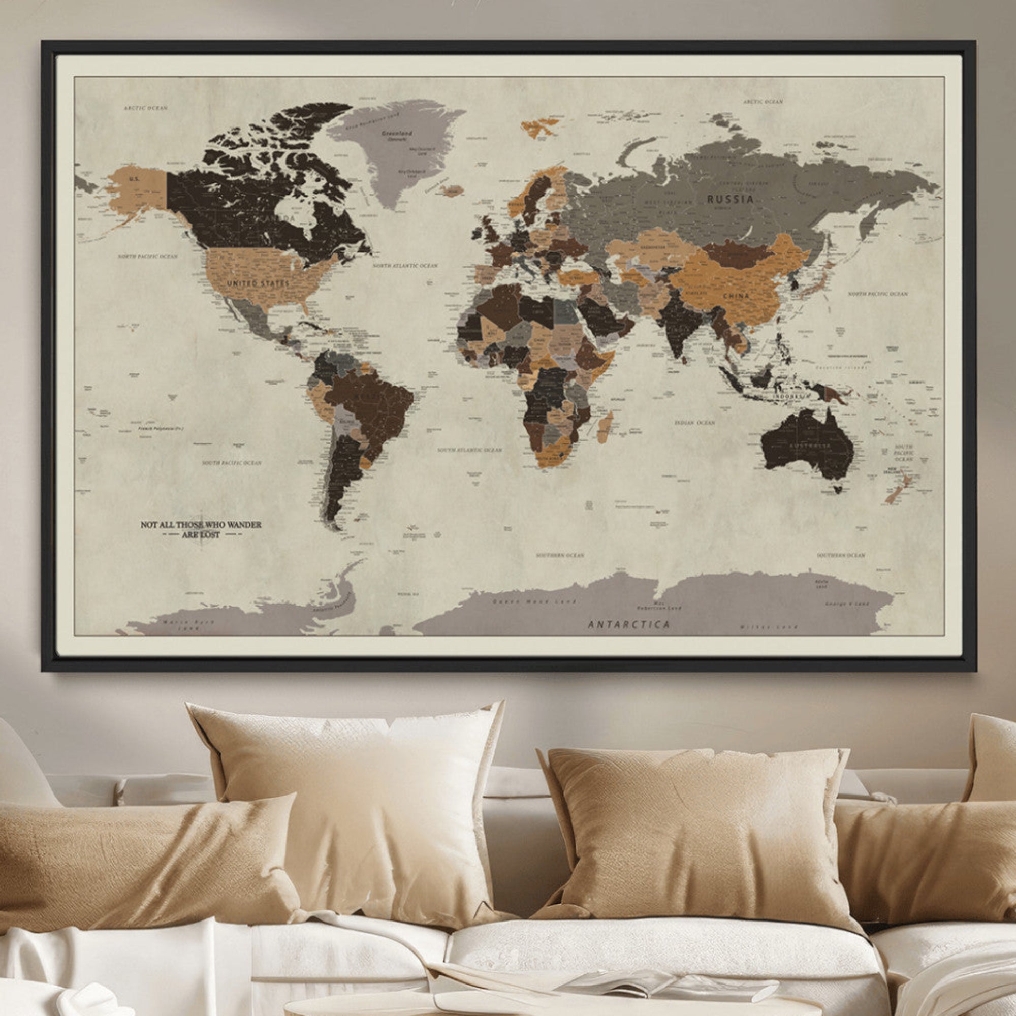 72209-MGV-CV-36X24-Push Pin World Map Canvas Print – Travel Tracker Wall Art for Couples, Perfect Anniversary Gift for Home or Office Decor