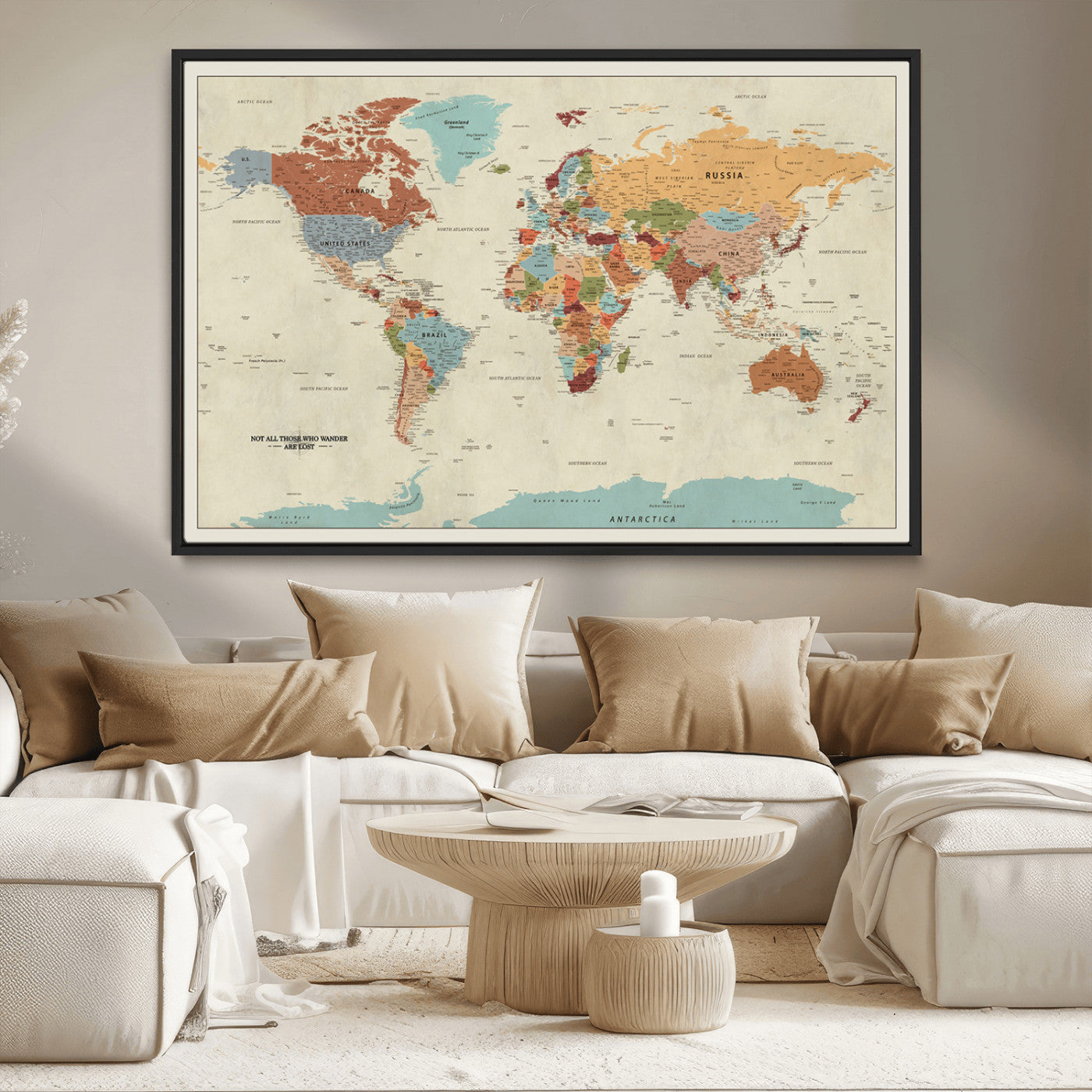 MGV-FC-36X24 - Push Pin World Map Canvas Print – Framed Wall Art for Couples to Track Their Travels – Anniversary