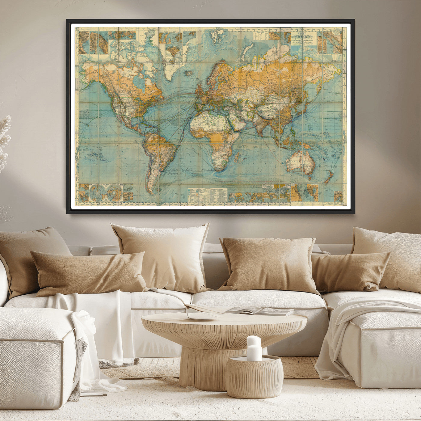 MGV-FC-36X24 - Push Pin World Map Canvas Print – Framed Wall Art for Couples to Track Their Travels – Anniversary