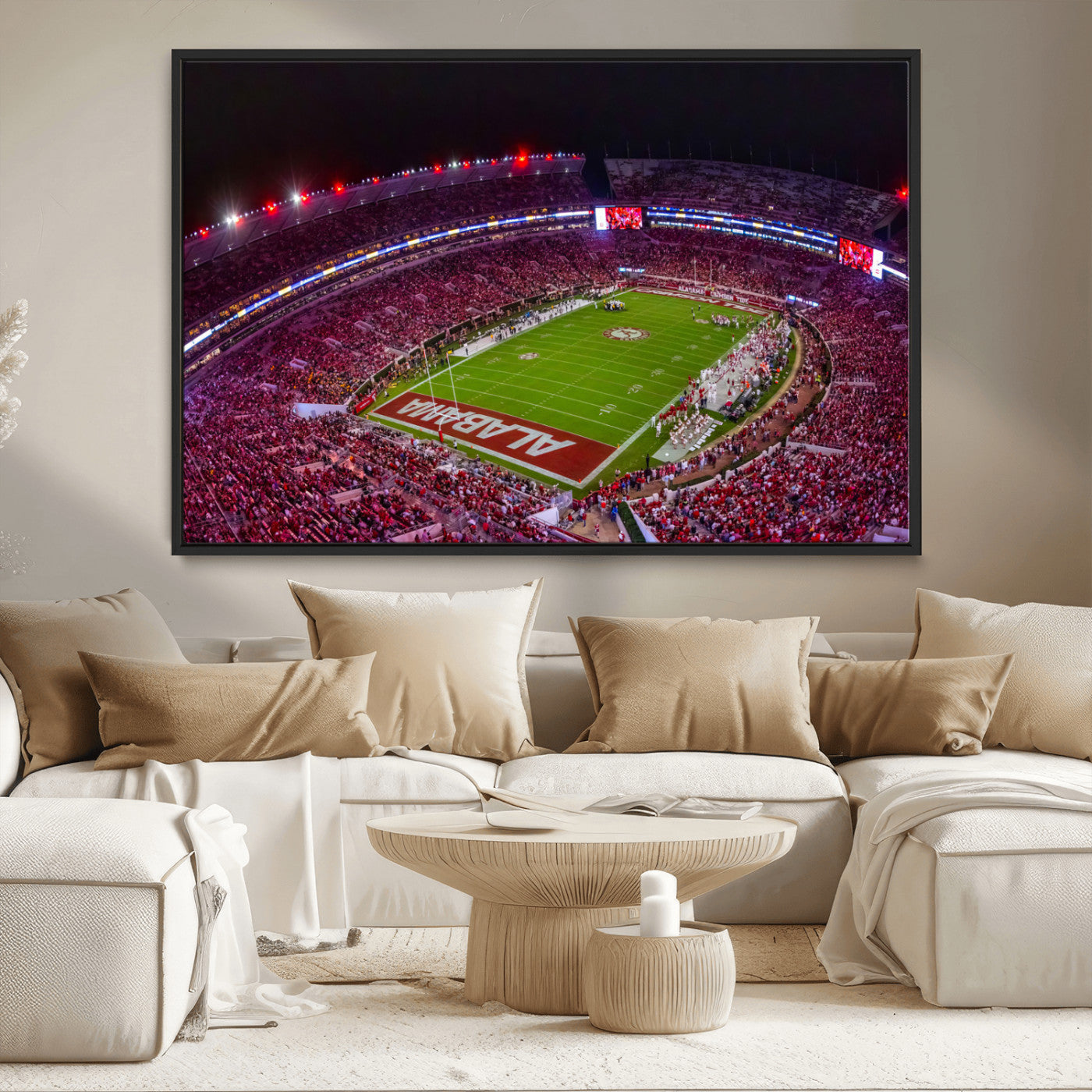 MGV-FC-36X24 - Bryant-Denny Stadium Night Game Triple Canvas Wall Art - Alabama Crimson Tide Football Match