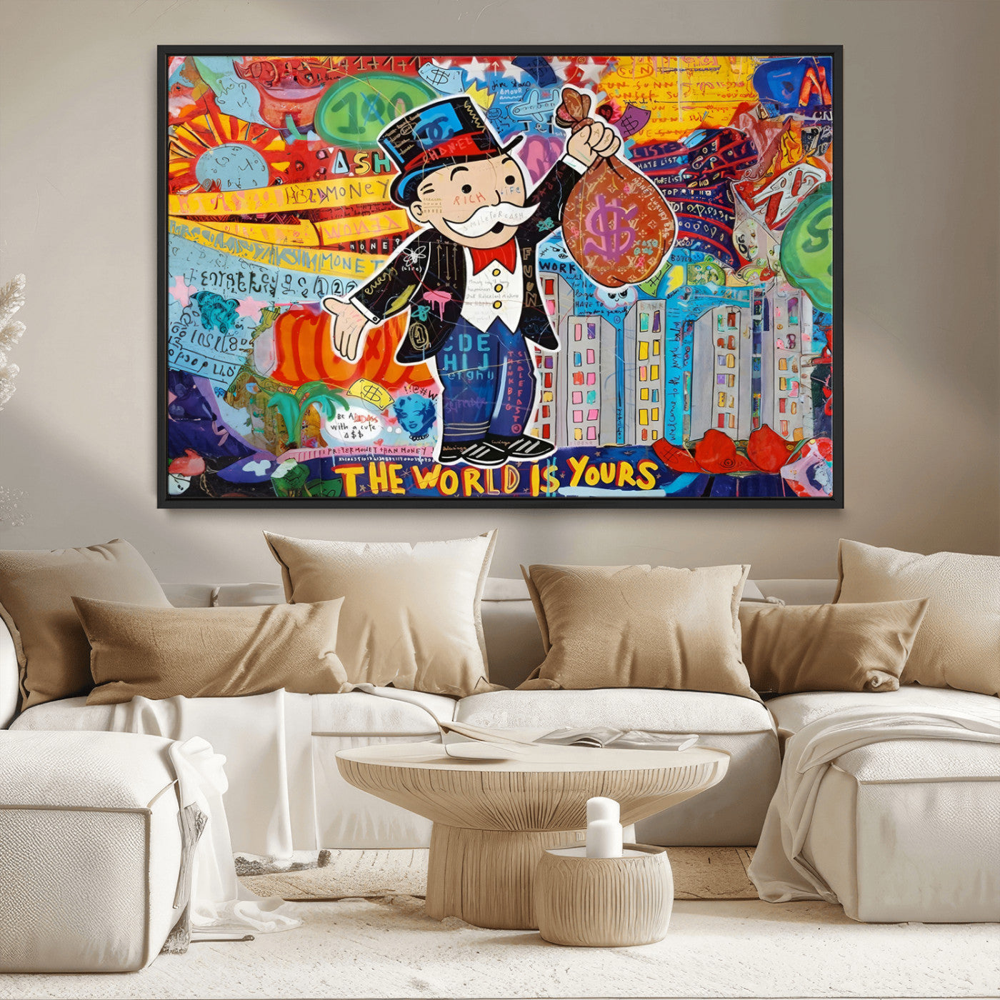 MGV-FC-36X24 - Pop Art Monopoly Man Canvas Wall Art Print - Bold and Colorful Street Art-Inspired Decor for Living