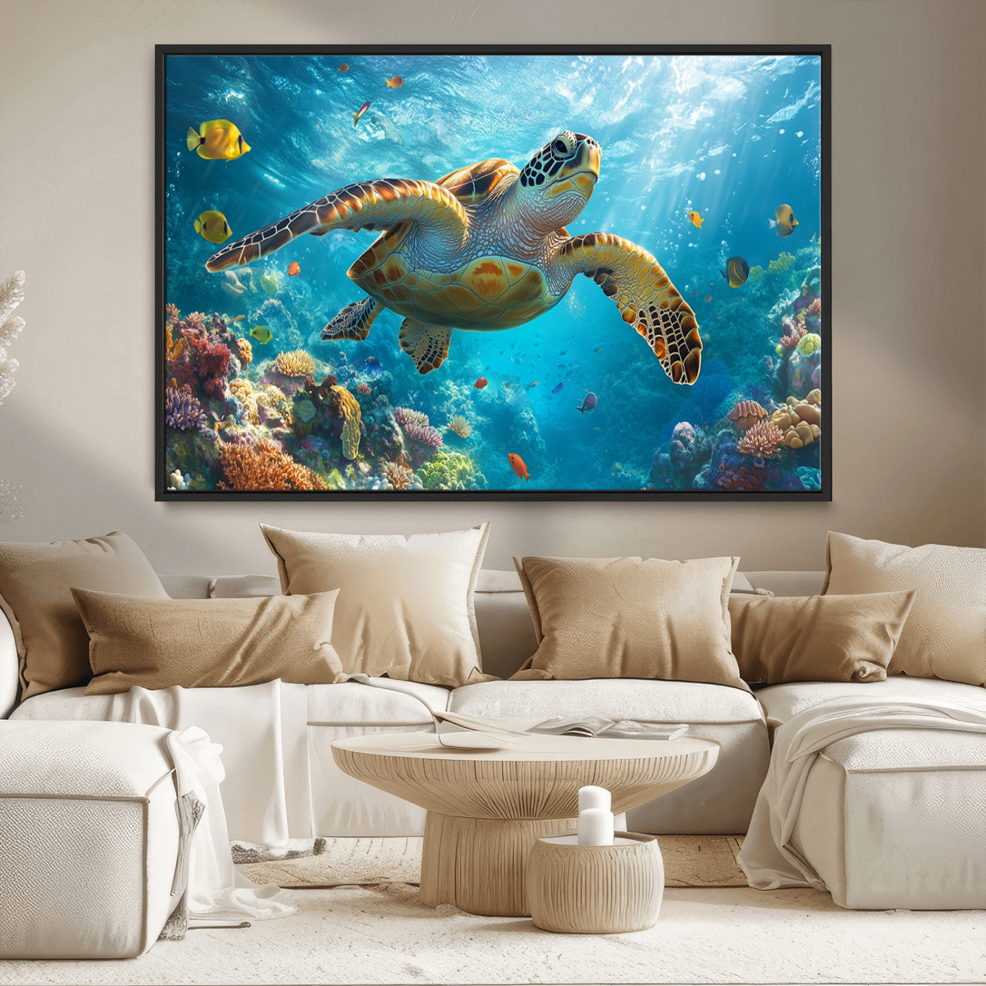 MGV-FC-36X24 - Sea Turtle Underwater Canvas Wall Art Print - Vibrant Ocean Wildlife Decor, Marine Wall Art