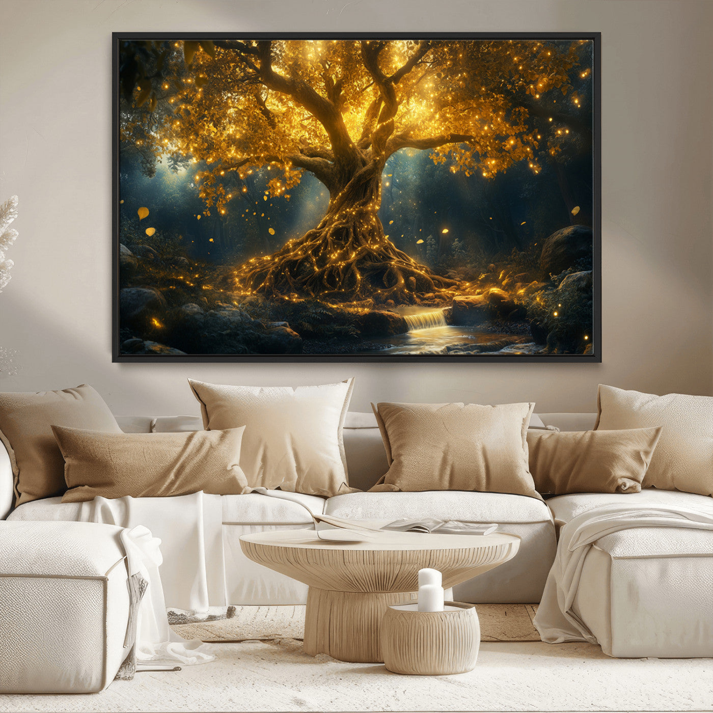 MGV-FC-36X24 - Golden Tree of Life Canvas Wall Art Print - Majestic Glowing Tree Wall Art Print