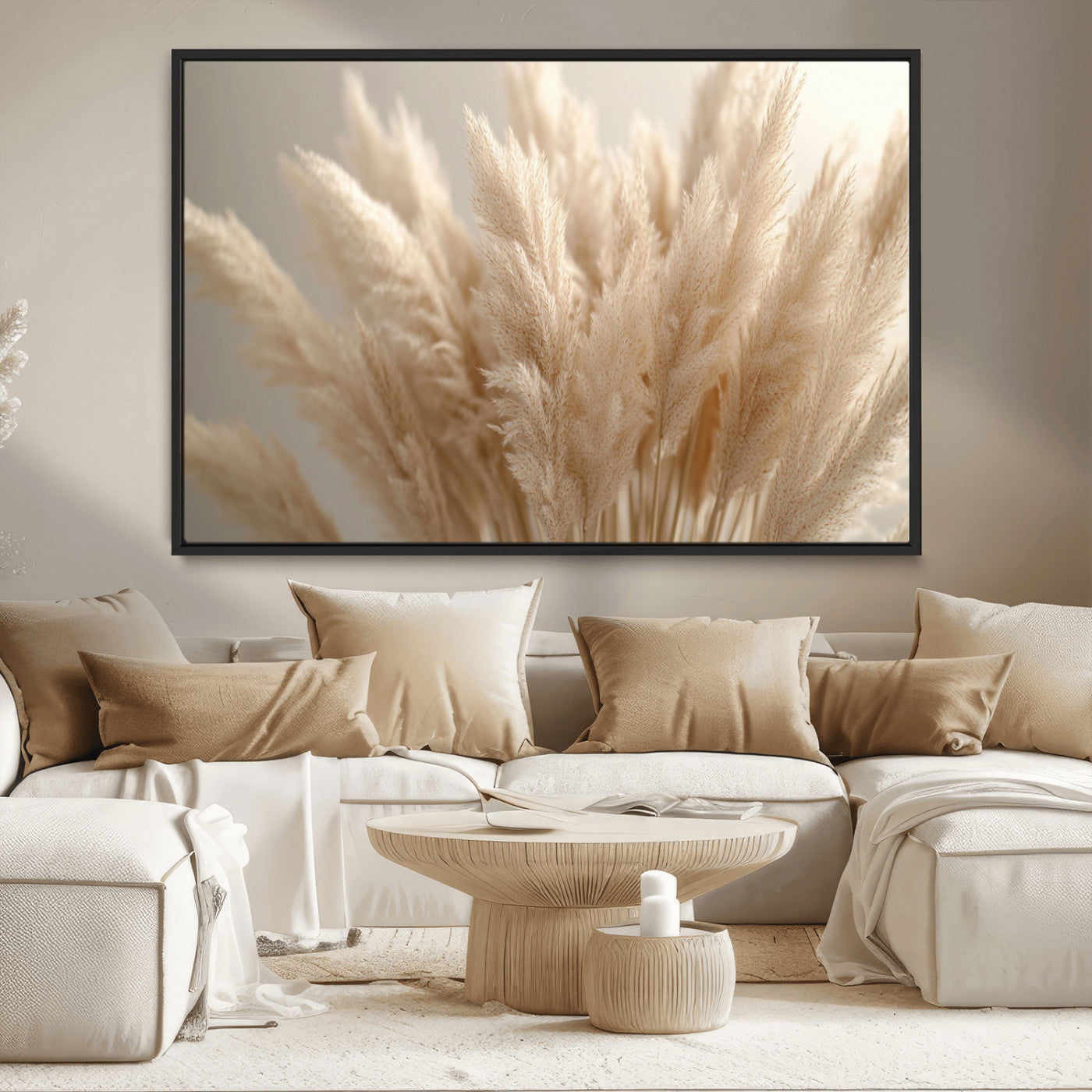 MGV-FC-36X24 - Pampas Grass Canvas Wall Art - Elegant Neutral Decor for Living Room, Boho Minimalist Artwork, Ready