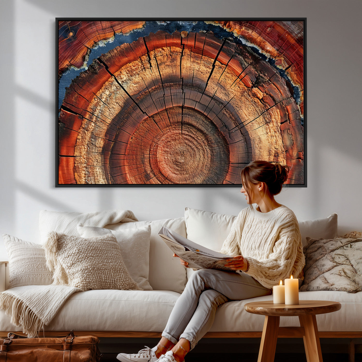 28555-MGV-CV-36X24 - Abstract Tree Ring Art Wall Art Canvas Print for Modern Farmhouse Decor, Colorful Tree Ring Wall Decor, Minimalist Home Canvas Art