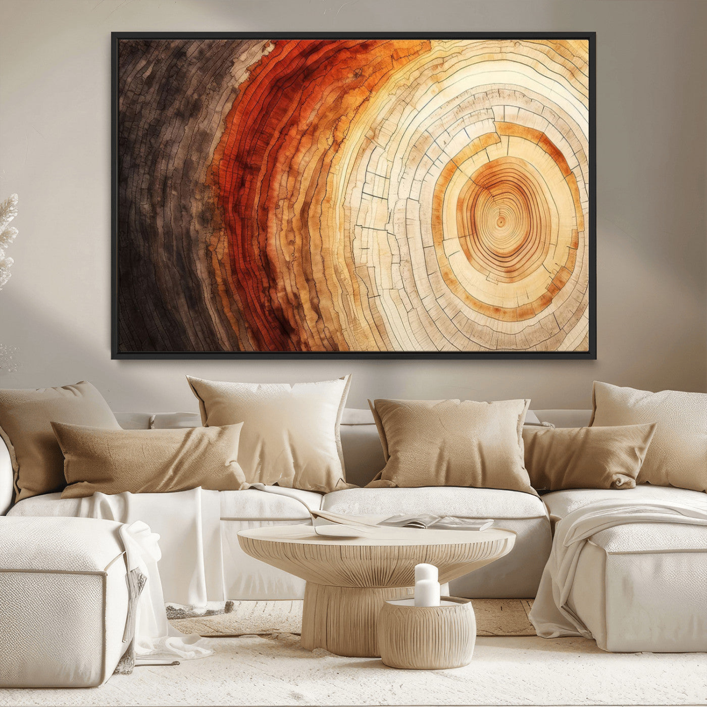 MGV-FC-36X24 - Tree Ring Print on Canvas Wall Art, Tree Stump Print, Wood Wall Art Living Room, Abstract Natural