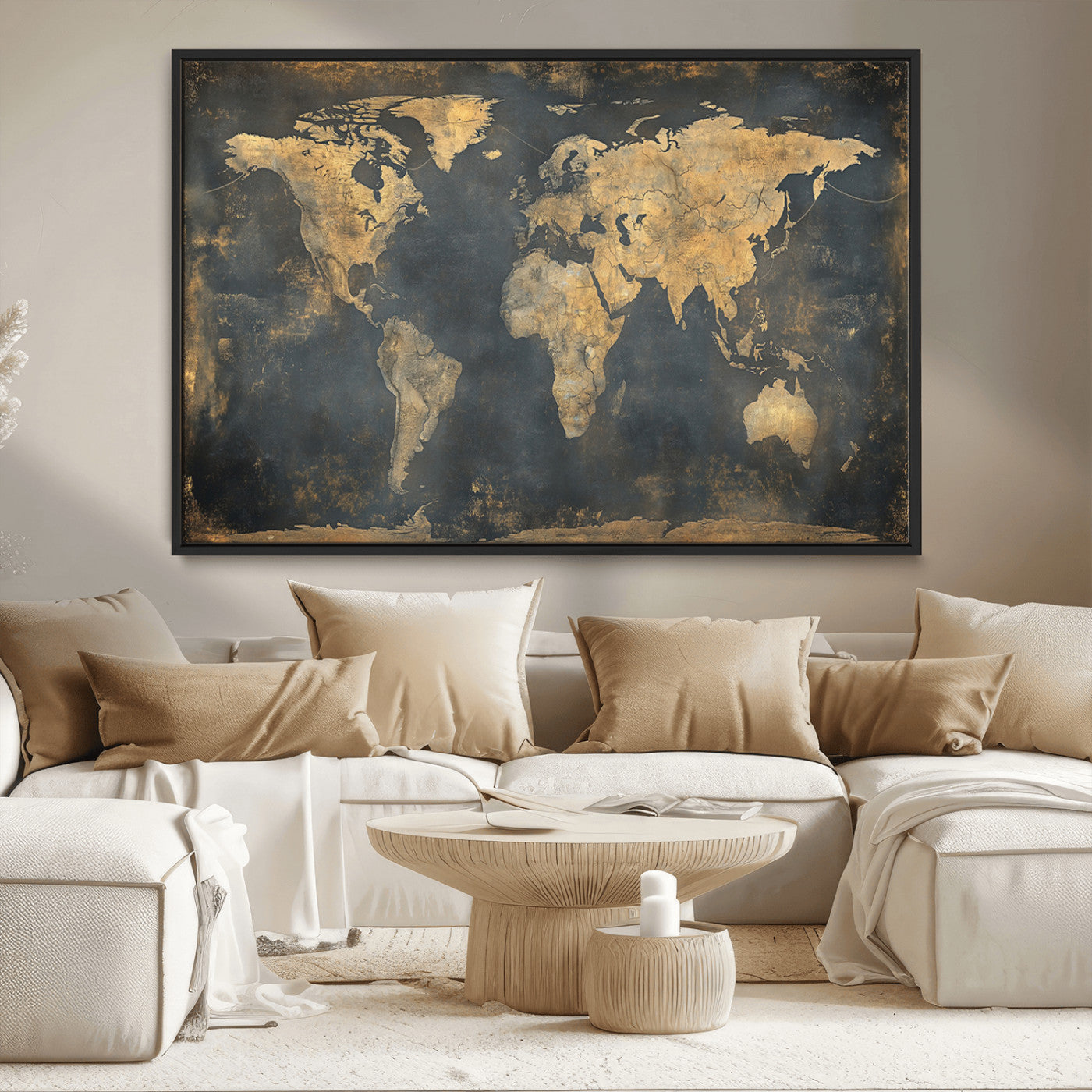 MGV-FC-36X24 - Push Pin World Map Canvas Print – Framed Wall Art for Couples to Track Their Travels – Anniversary