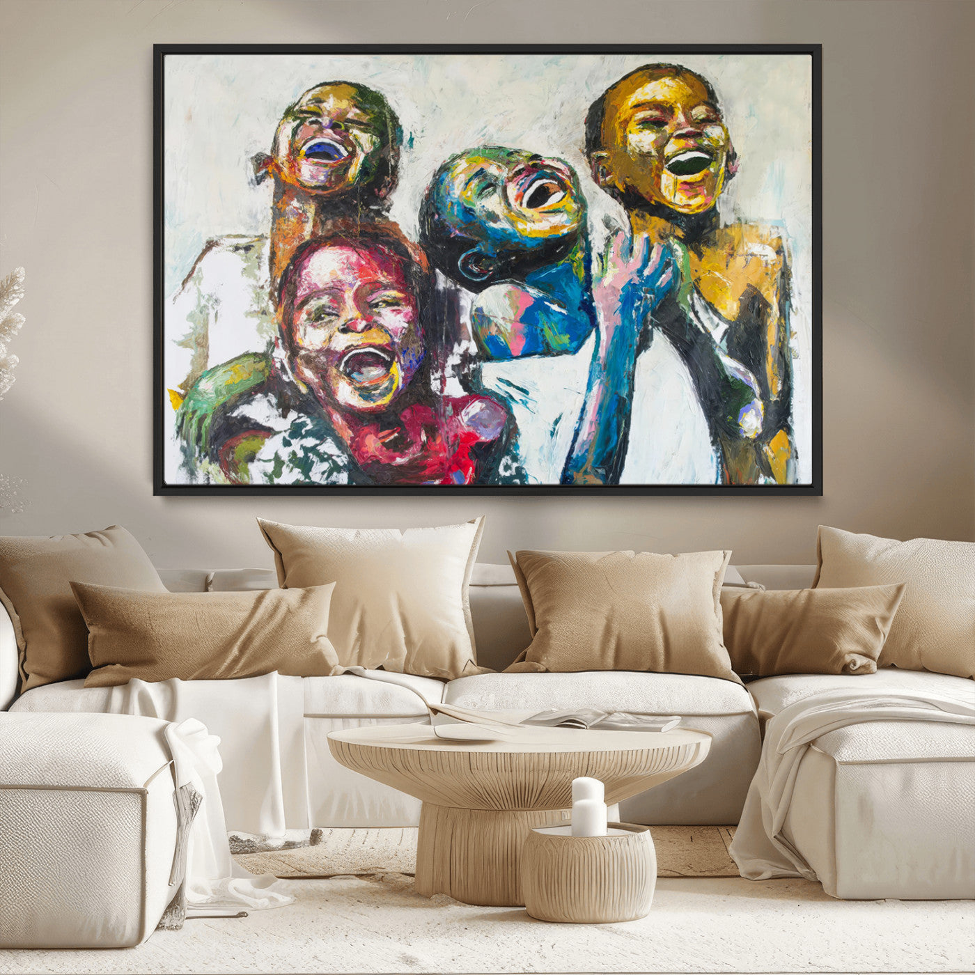 MGV-FC-36X24 - Shai Yossef Style Canvas Art - Joyful African Black Kids Impasto Painting with Vibrant Brushstrokes,