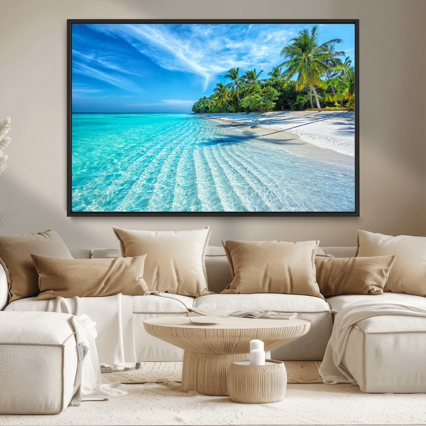 MGV-FC-36X24 - Tropical Beach Wall Art Canvas Print - Serene Ocean Landscape with Crystal Clear Turquoise Water and