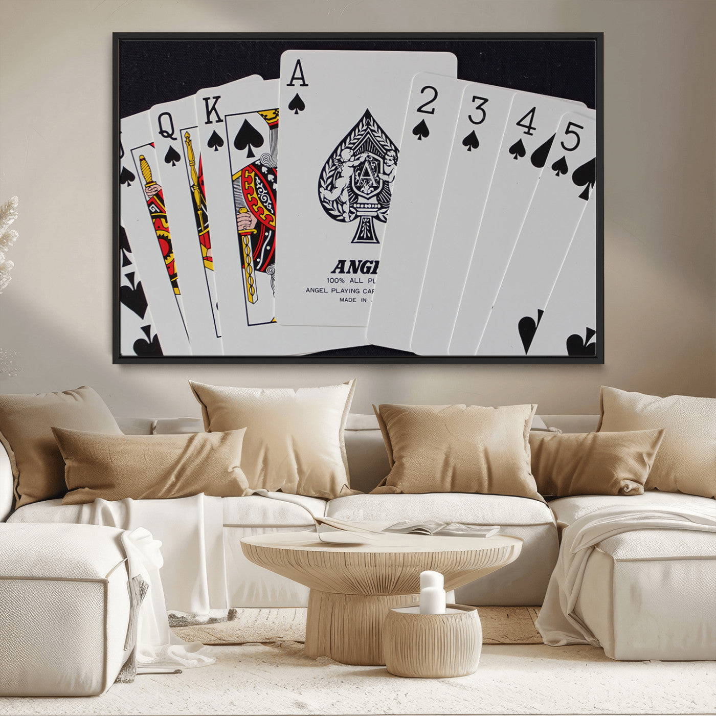 MGV-FC-36X24 - Poker Wall Art - Playing Cards Canvas Wall Art Print - Ace of Spades and Royal Flush Design, Perfect