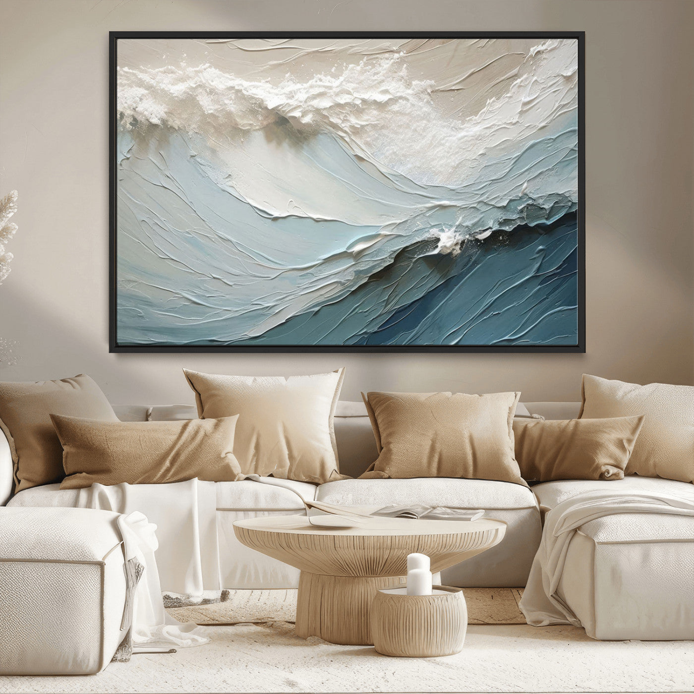 MGV-FC-36X24 - Waves Abstract Wall Art Print, Modern Framed Abstract Canvas Print, Abstract Painting for Living