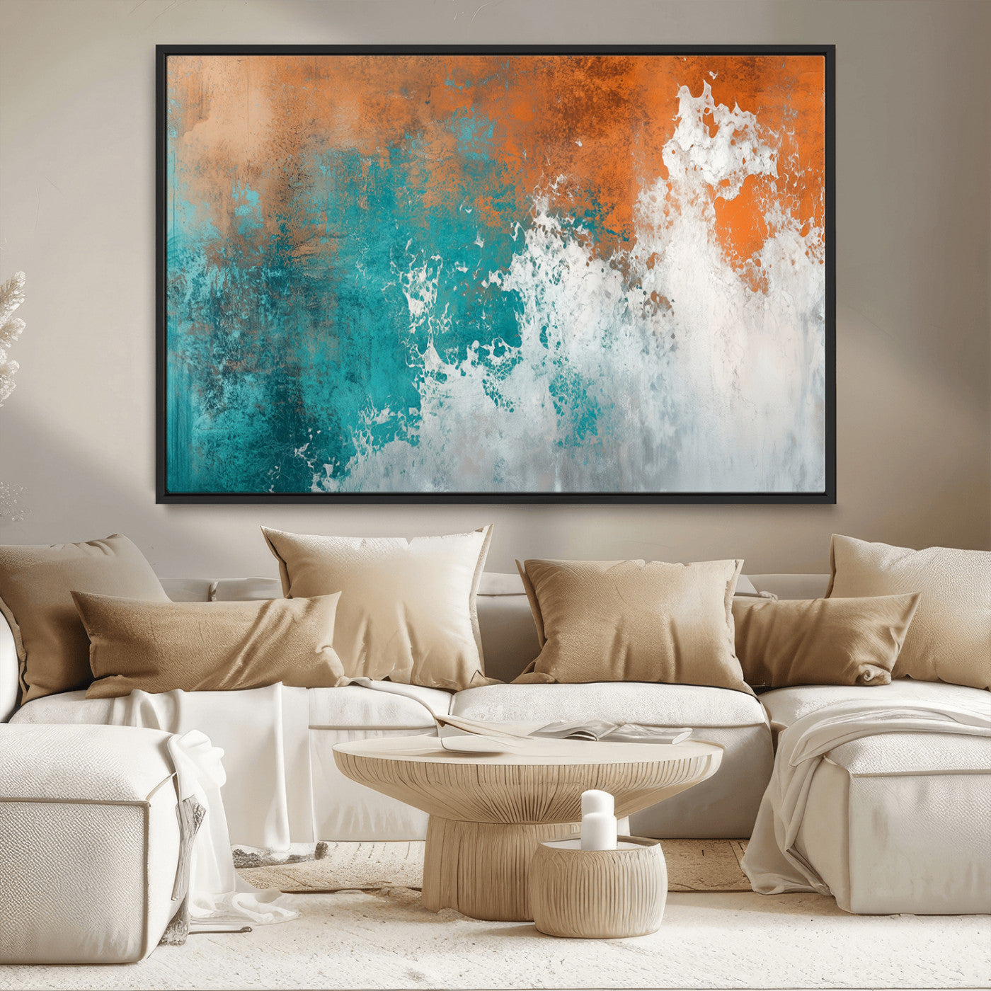 MGV-FC-36X24 - Vintage Abstract Print - Bold Teal and Orange Canvas Wall Art - Retro-Vintage Abstract Orange Canvas
