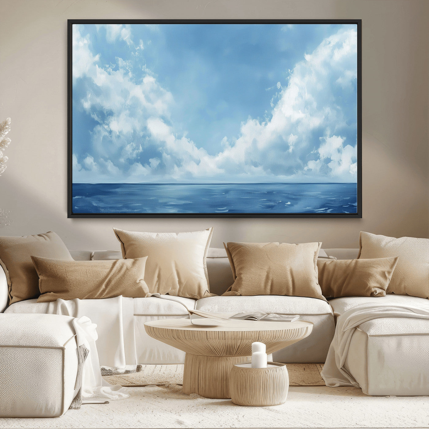 MGV-FC-36X24 - Abstract Ocean Print Artwork- Serene Blue Ocean Canvas Wall Art - Minimalist Ocean and Sky Canvas