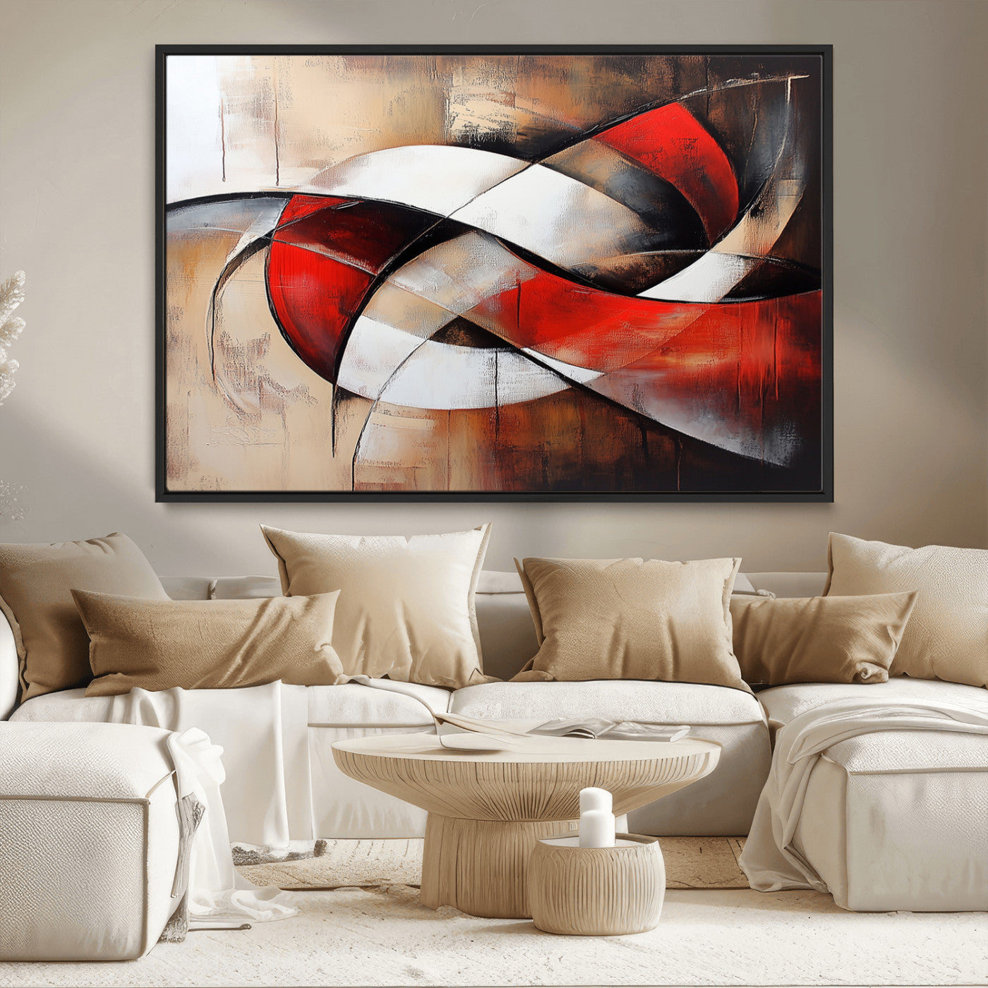 MGV-FC-36X24 - Abstract Wall Art - Modern Red and White Canvas Wall Art Print - Bold Geometric Abstract Canvas for
